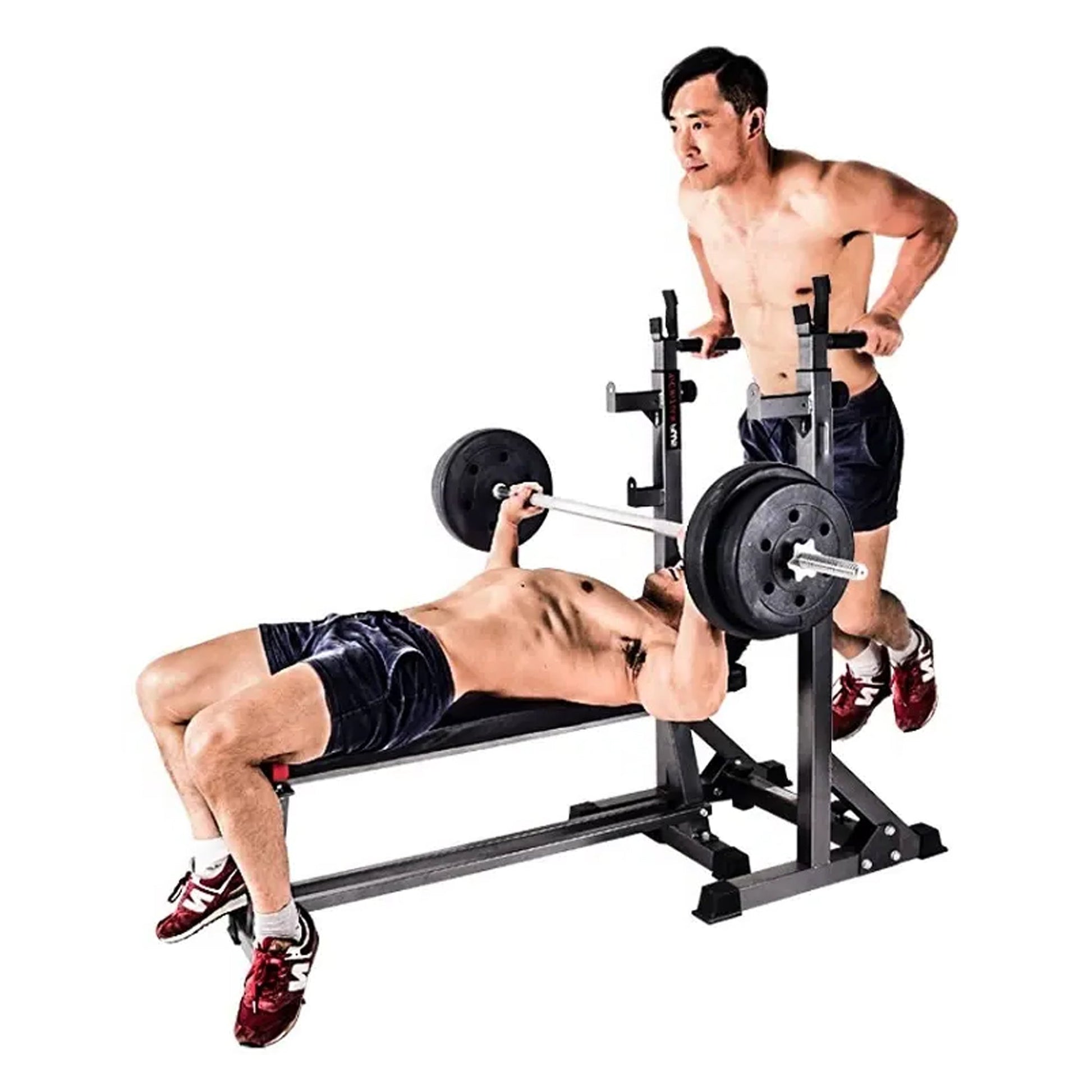 Heavy‑Duty Adjustable Half Squat Rack with Dip Station & Spotters, Reinforced Steel, 200 kg Capacity – Perfect for Home Gym Strength Training & Compact Spaces