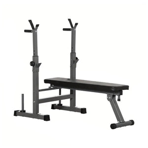 Foldable Adjustable Weight Bench with Barbell Rack & Dip Station – Heavy Duty Steel Frame for Full-Body Strength in Home Gym Spaces
