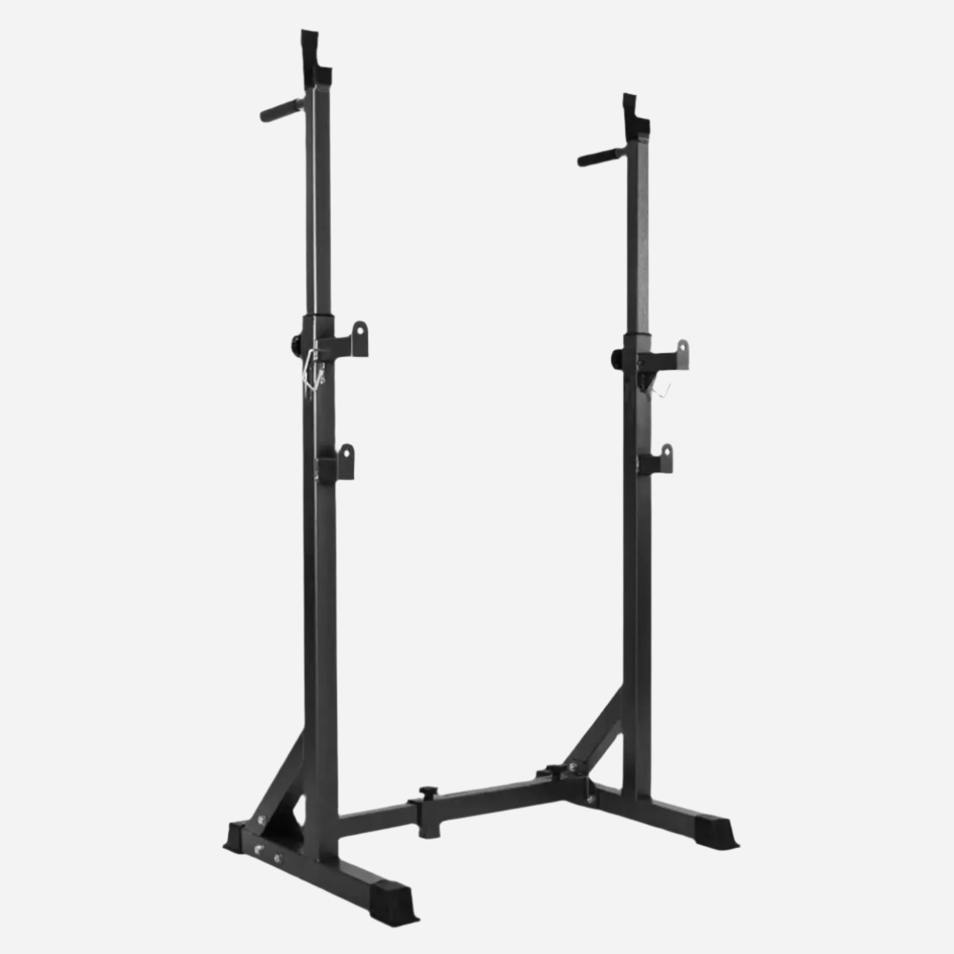 Heavy‑Duty Adjustable Half Squat Rack with Dip Station & Spotters, Reinforced Steel, 200 kg Capacity – Perfect for Home Gym Strength Training & Compact Spaces