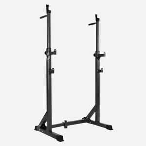 Heavy‑Duty Adjustable Half Squat Rack with Dip Station & Spotters, Reinforced Steel, 200 kg Capacity – Perfect for Home Gym Strength Training & Compact Spaces