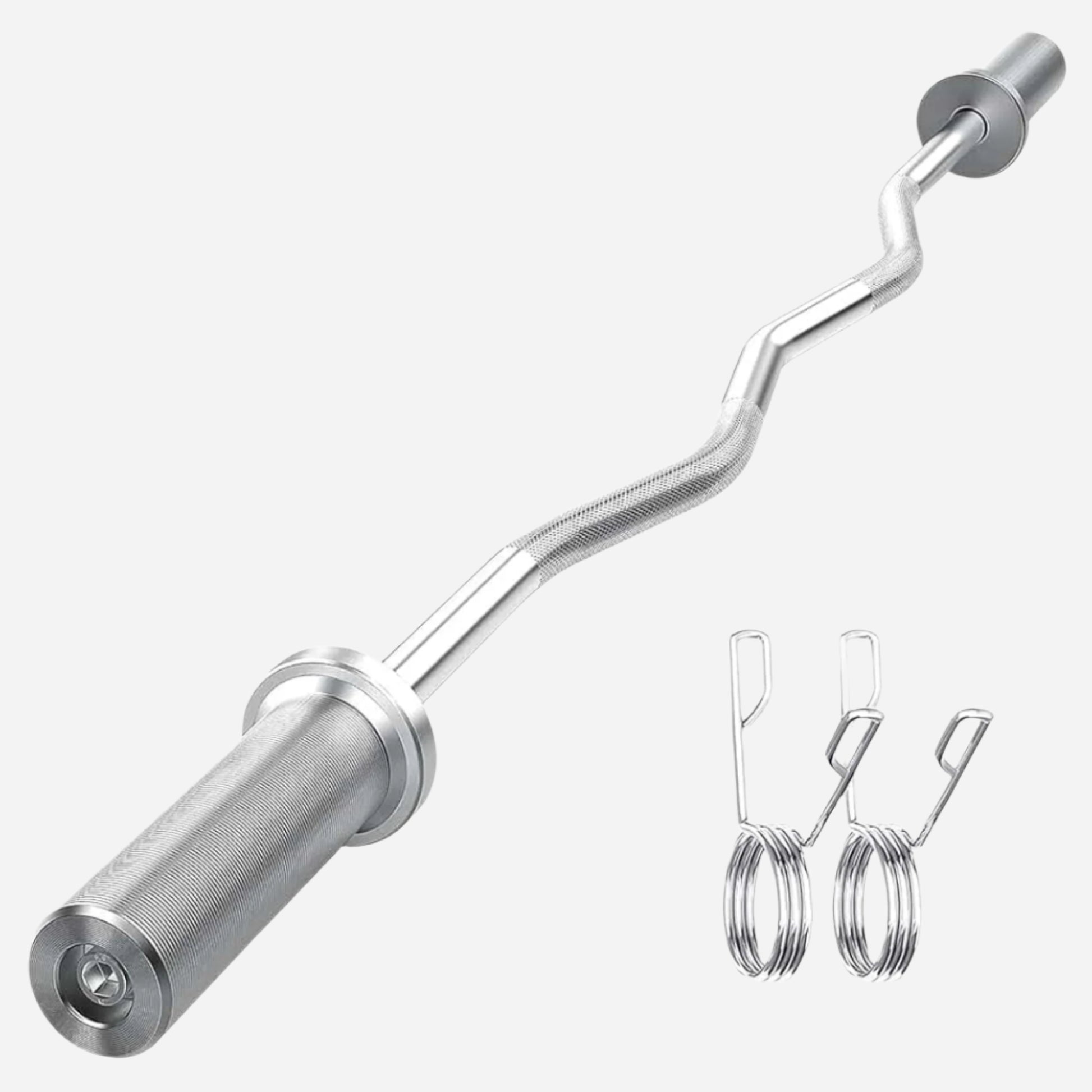 47″ Olympic EZ Curl Bar – Chrome-Finished Barbell with Spring Collars for Arm, Back & Strength Training – Fits 2″ Plates – Home Gym Essential
