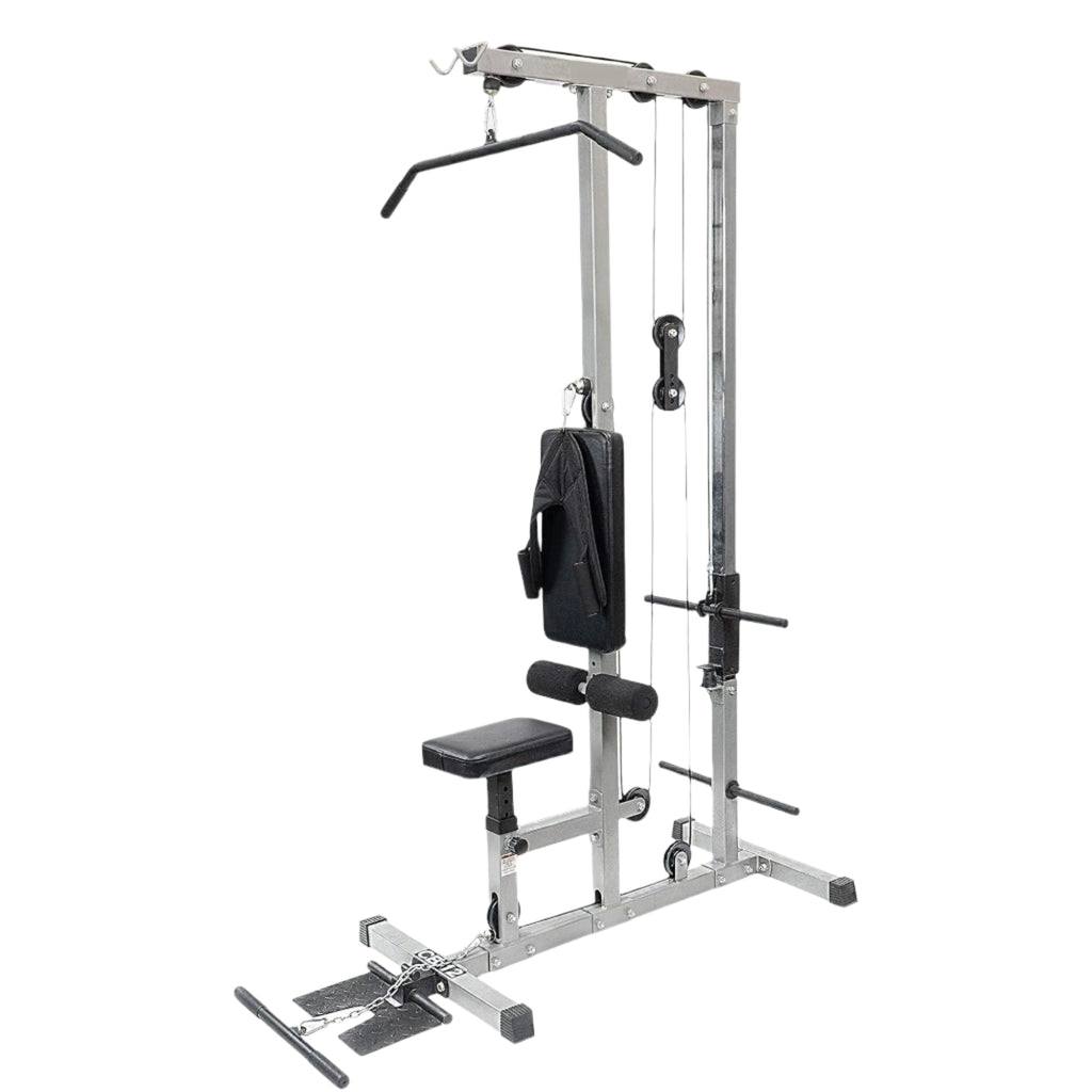 Elevate Strength Training with Lat Pulldown & Pulley Machine - Heavy Steel Build, Adjustable Seat - Versatile Cable System for Home Gym Fitness
