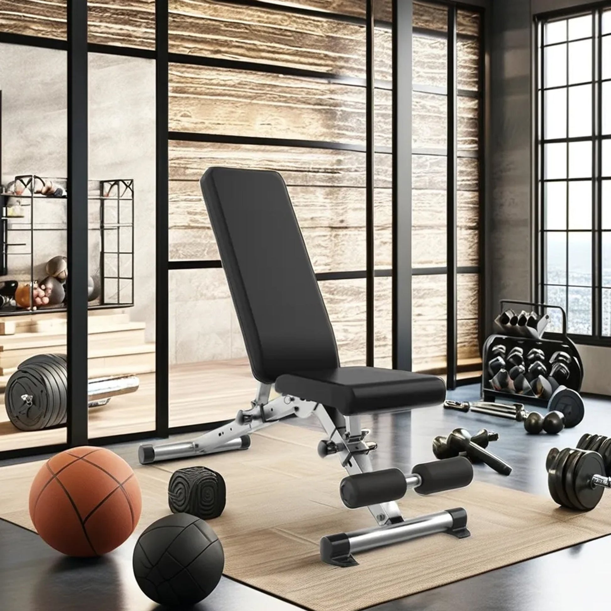 Full Body Strength Training Bench – Adjustable Angles, Dip Station & Rack, Heavy Duty Steel Frame, Compact Fit for Home Gym Workouts
