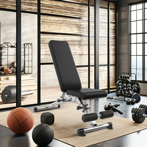 Full Body Strength Training Bench – Adjustable Angles, Dip Station & Rack, Heavy Duty Steel Frame, Compact Fit for Home Gym Workouts