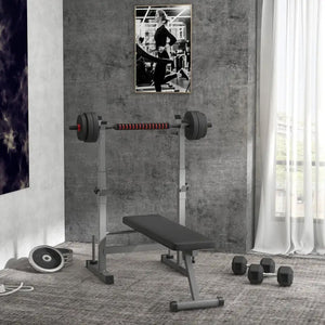 Foldable Adjustable Weight Bench with Barbell Rack & Dip Station – Heavy Duty Steel Frame for Full-Body Strength in Home Gym Spaces