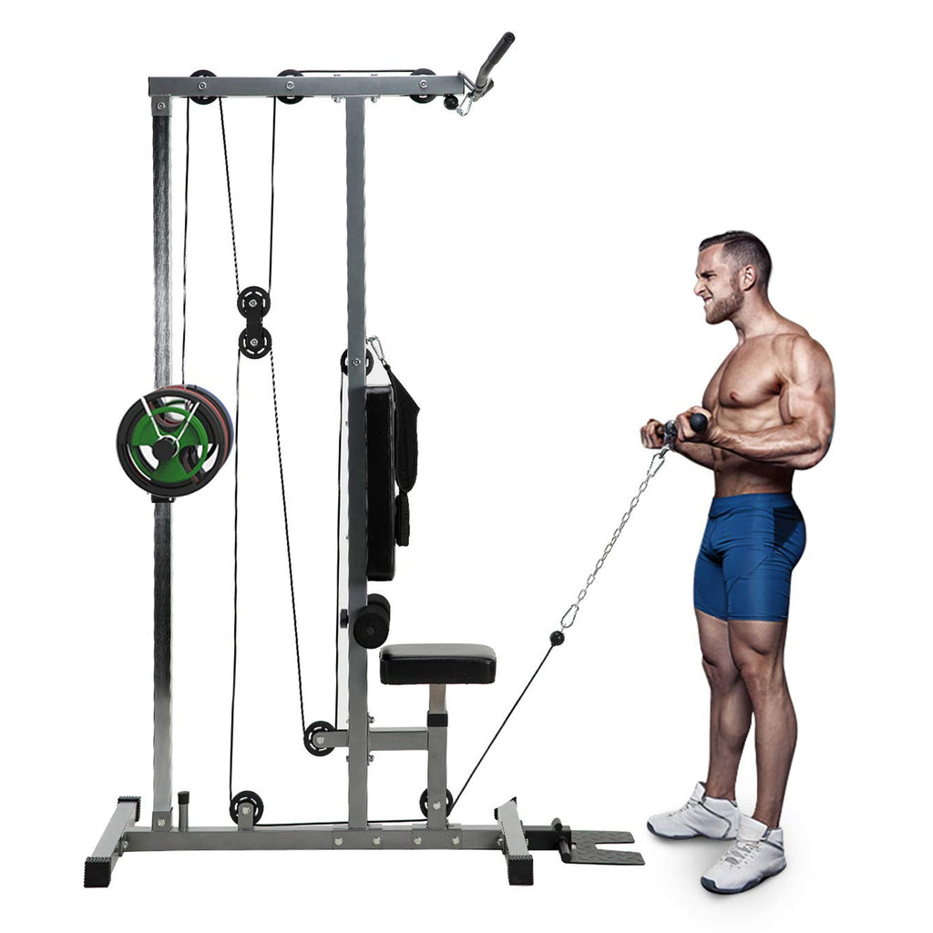 Elevate Strength Training with Lat Pulldown & Pulley Machine - Heavy Steel Build, Adjustable Seat - Versatile Cable System for Home Gym Fitness