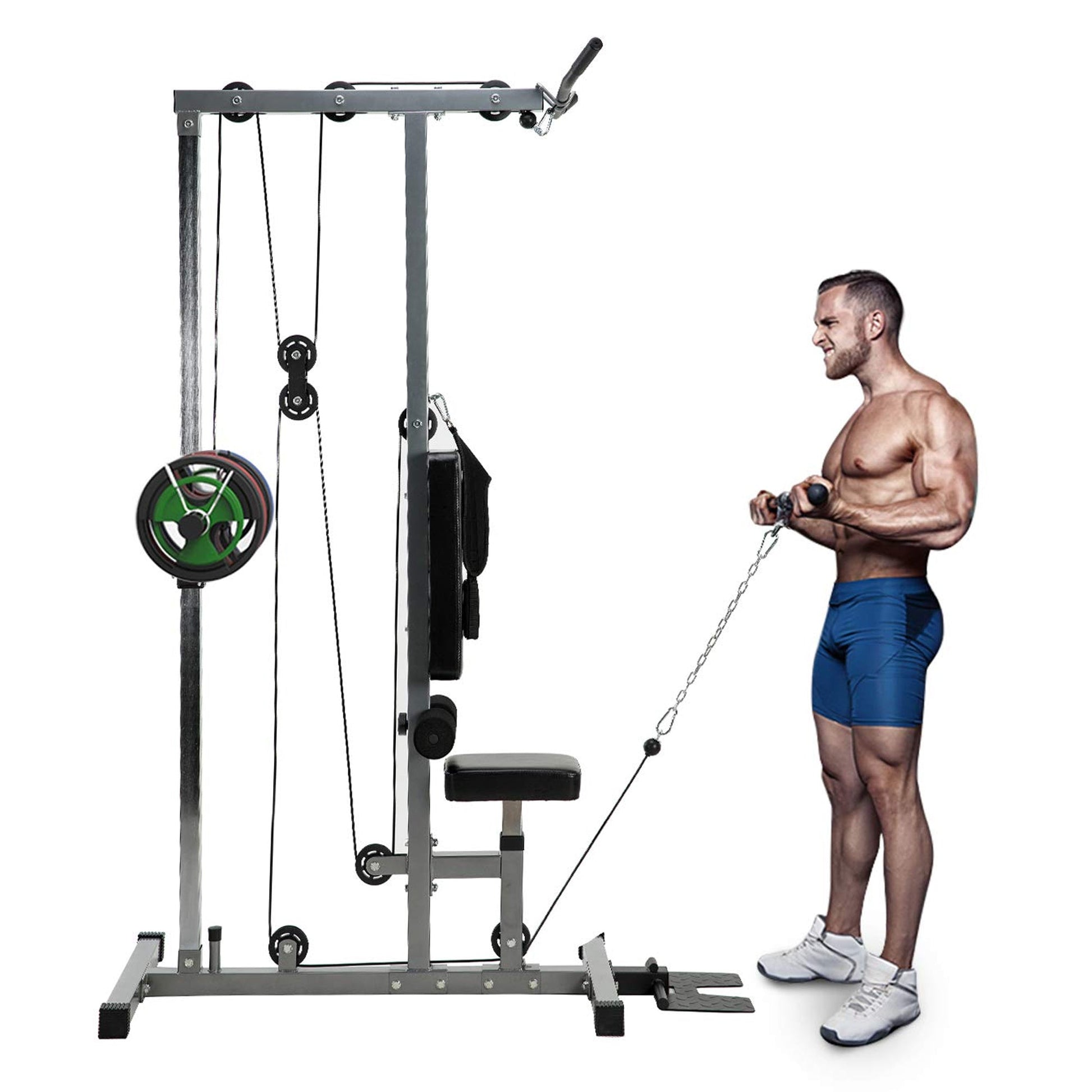 Elevate Strength Training with Lat Pulldown & Pulley Machine - Heavy Steel Build, Adjustable Seat - Versatile Cable System for Home Gym Fitness