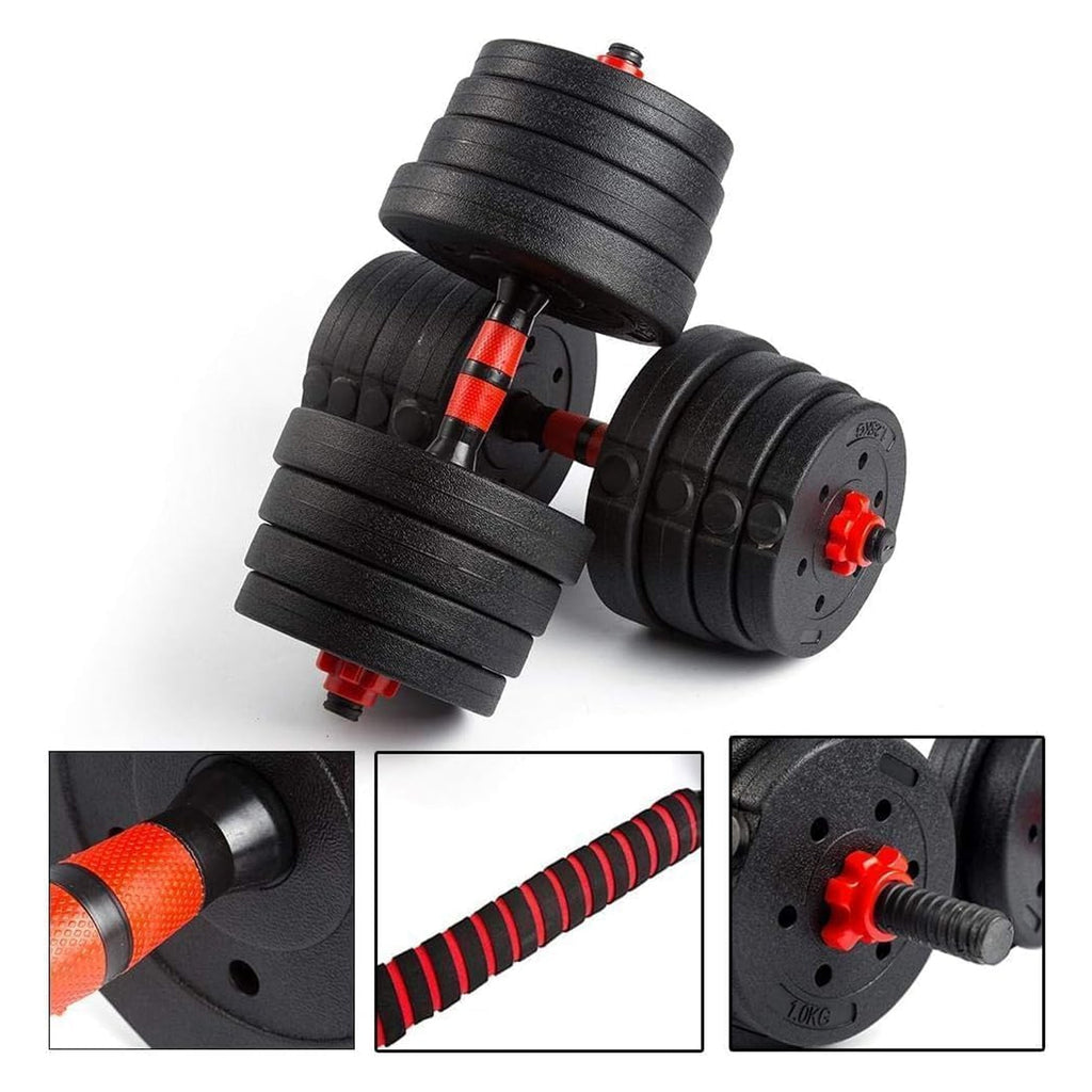 Multi-Weight Adjustable Dumbbell & Barbell Kit – 20/25/30 kg Vinyl-Coated Plates, Convertible Handle, Quiet Home Workout Set for Compact Fitness Spaces