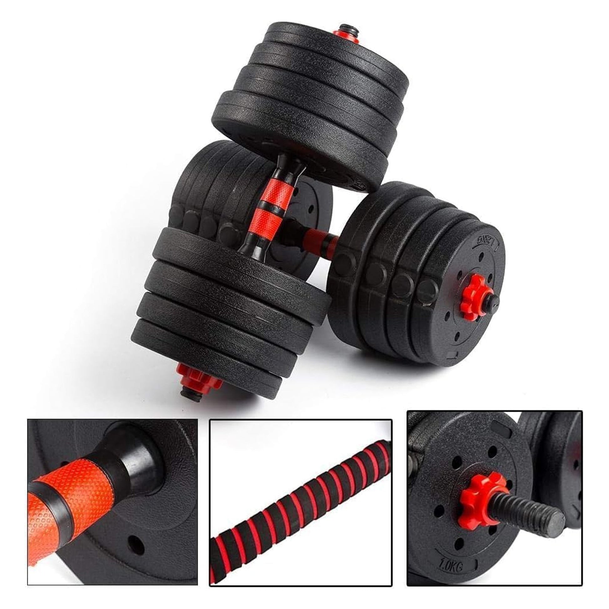 Multi-Weight Adjustable Dumbbell & Barbell Kit – 20/25/30 kg Vinyl-Coated Plates, Convertible Handle, Quiet Home Workout Set for Compact Fitness Spaces
