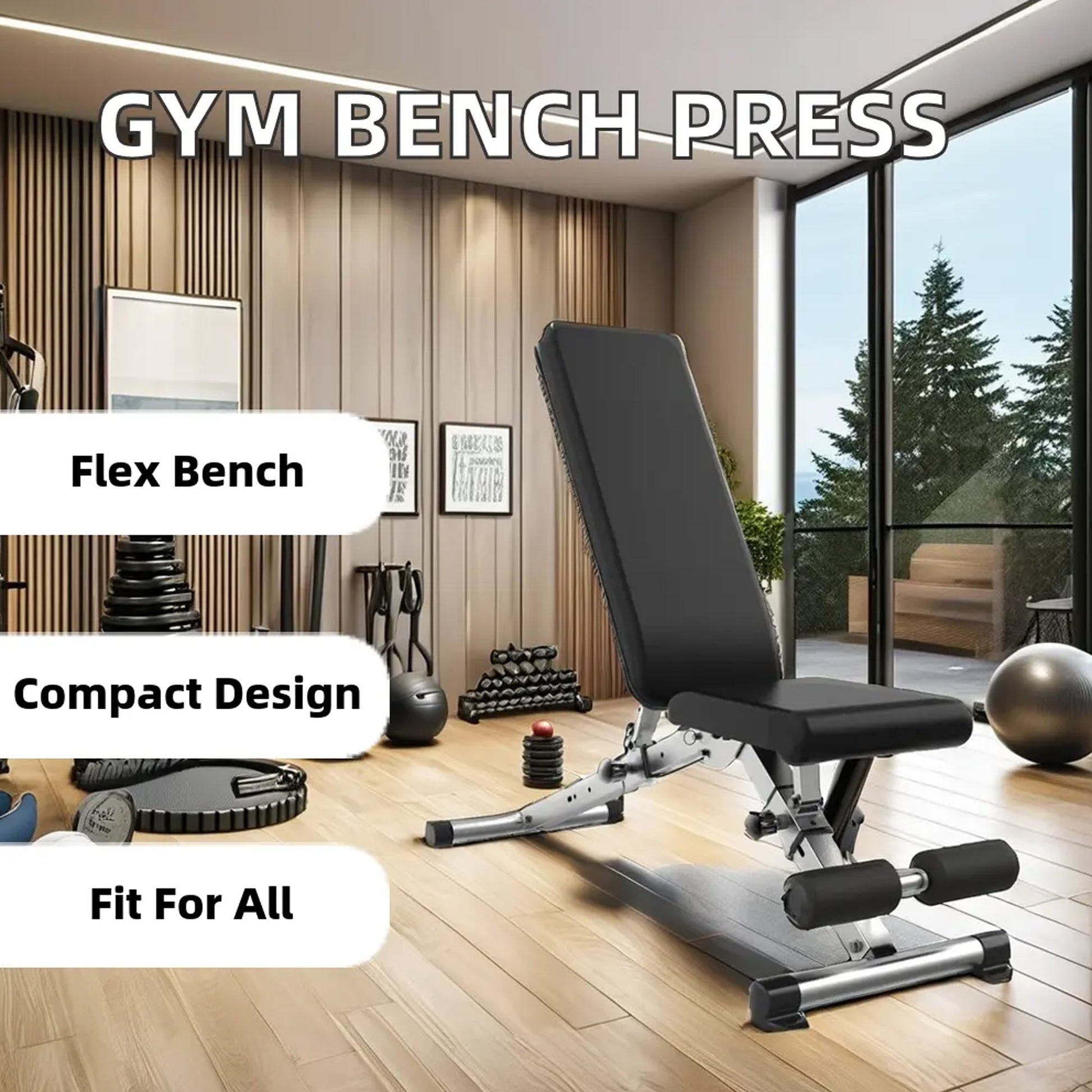 Full Body Strength Training Bench – Adjustable Angles, Dip Station & Rack, Heavy Duty Steel Frame, Compact Fit for Home Gym Workouts