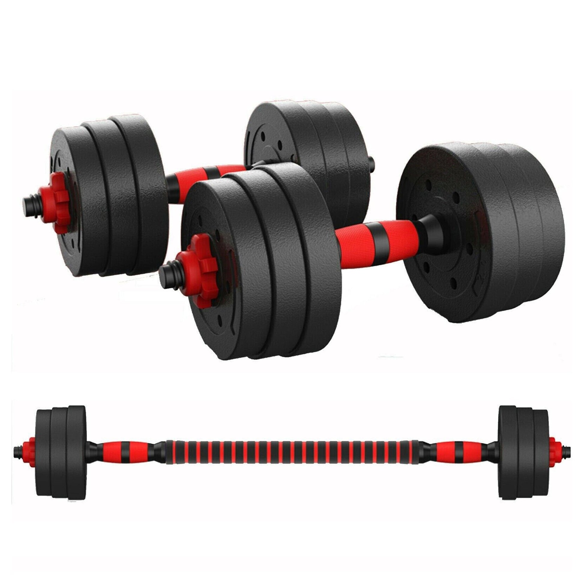 Multi-Weight Adjustable Dumbbell & Barbell Kit – 20/25/30 kg Vinyl-Coated Plates, Convertible Handle, Quiet Home Workout Set for Compact Fitness Spaces