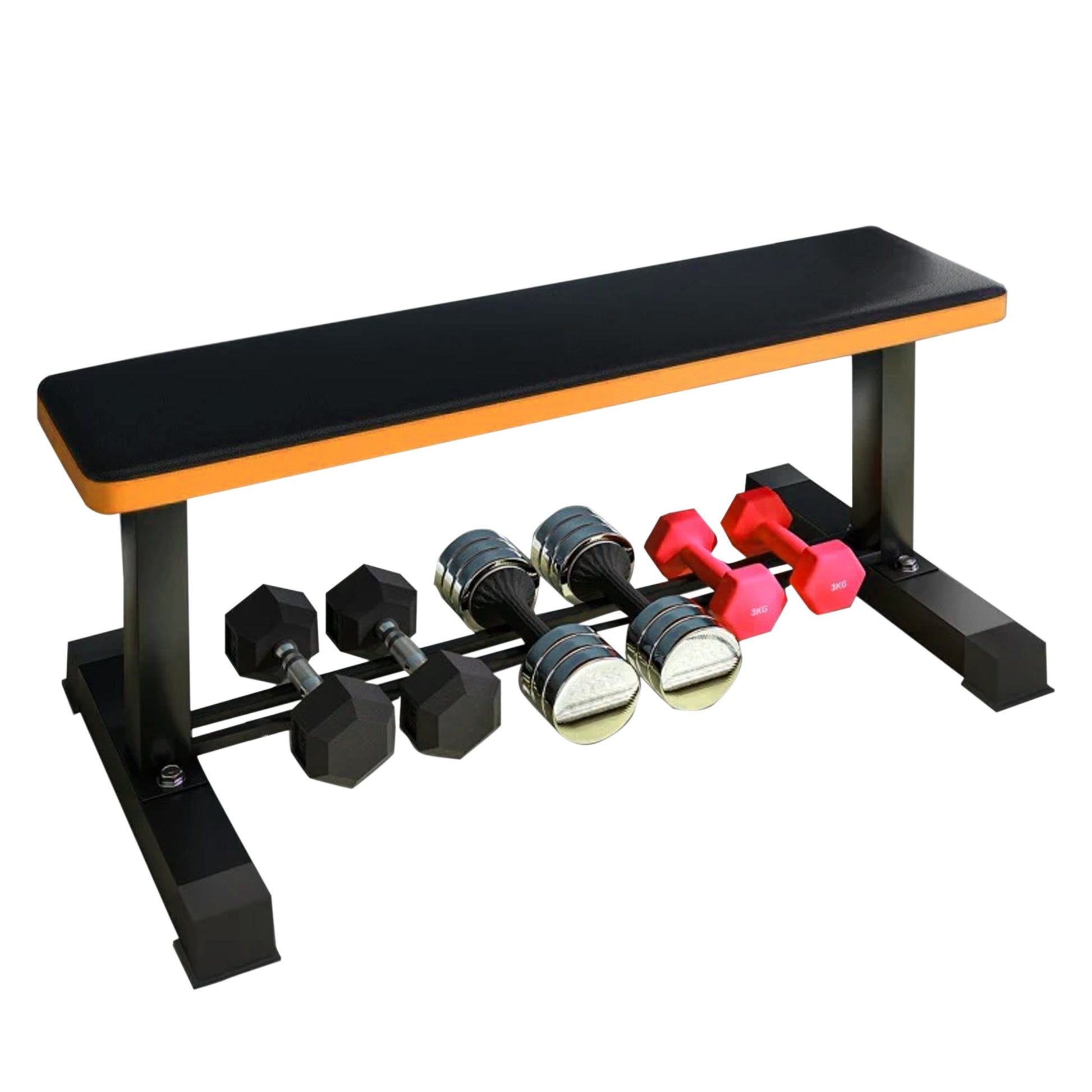 Flat Weight Bench with Dumbbell Rack – Steel Frame, Powder‑Coated, 500kg Capacity, Strength Training Bench for Home Gym
