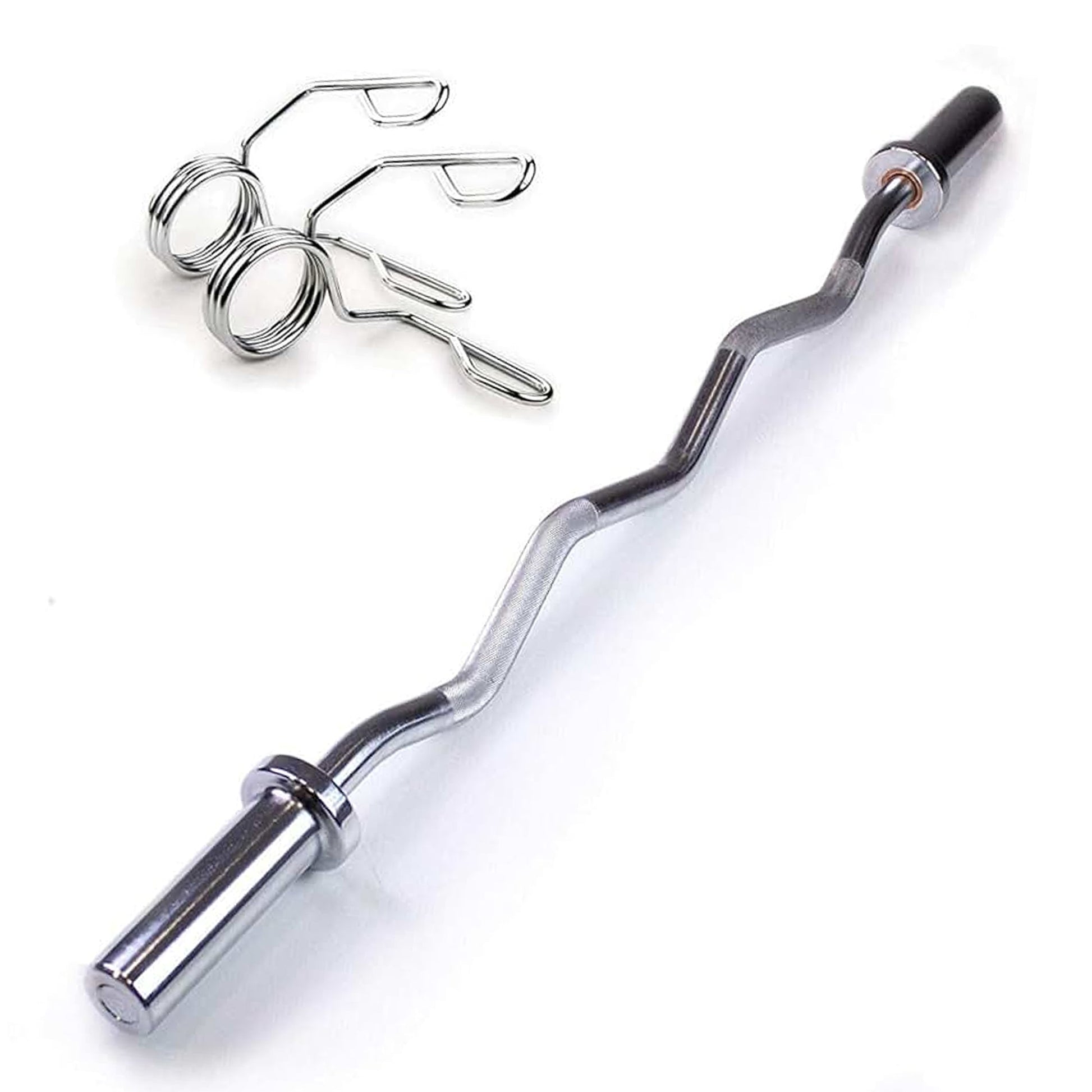 47″ Olympic EZ Curl Bar – Chrome-Finished Barbell with Spring Collars for Arm, Back & Strength Training – Fits 2″ Plates – Home Gym Essential