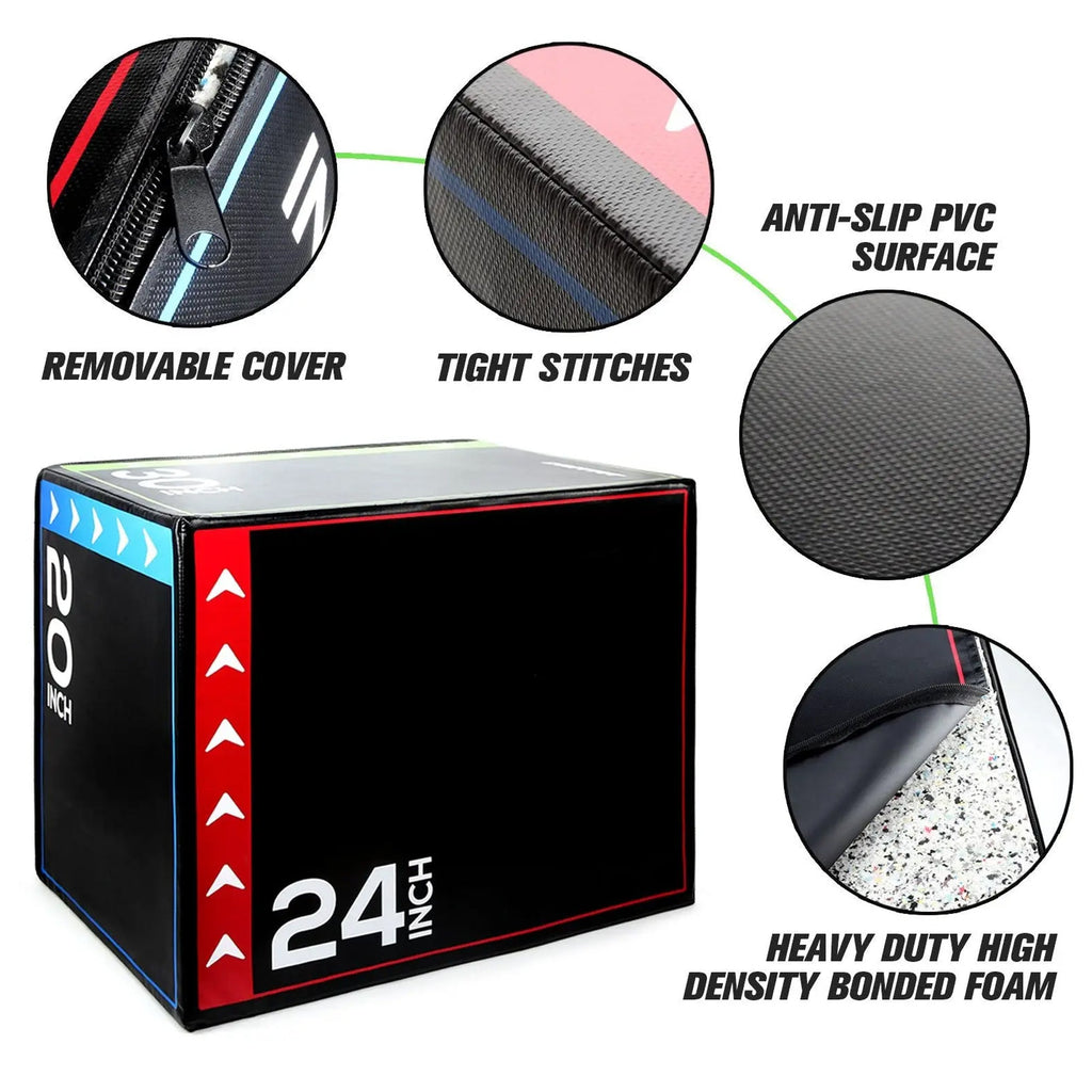 3‑in‑1 Soft Plyometric Jump Box – Non‑Slip EVA Foam – Adjustable Heights for Strength & Cardio · Home Gym Training