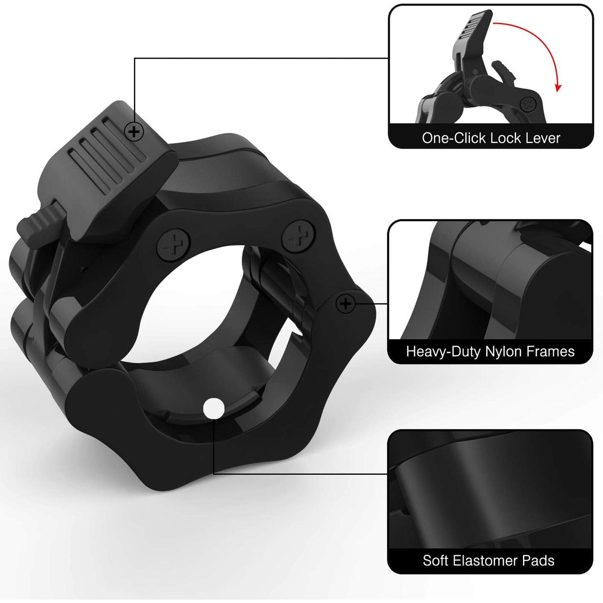 Quick-Lock Barbell Collars – 2" Olympic Weight Clips, Heavy-Duty ABS, Anti-Slip Rubber, Fast Lever Clamp for CrossFit & Home Gym Strength Training