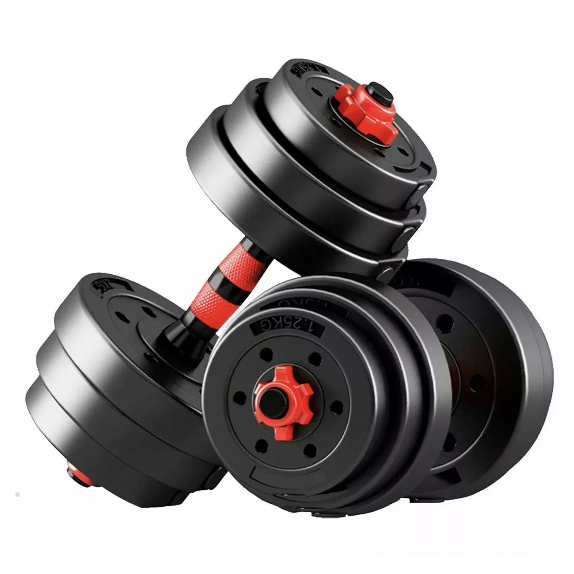 Multi-Weight Adjustable Dumbbell & Barbell Kit – 20/25/30 kg Vinyl-Coated Plates, Convertible Handle, Quiet Home Workout Set for Compact Fitness Spaces