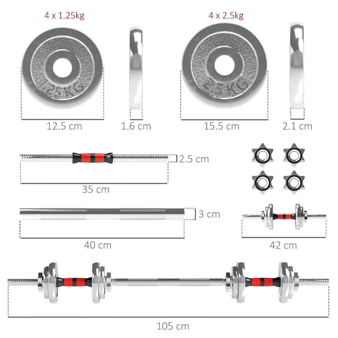 Build Strength Anywhere with 20kg Adjustable Dumbbell & Barbell Set | Dual-Use Cast Iron Weights for Home Gym | Compact Steel Design for Total Body Workouts
