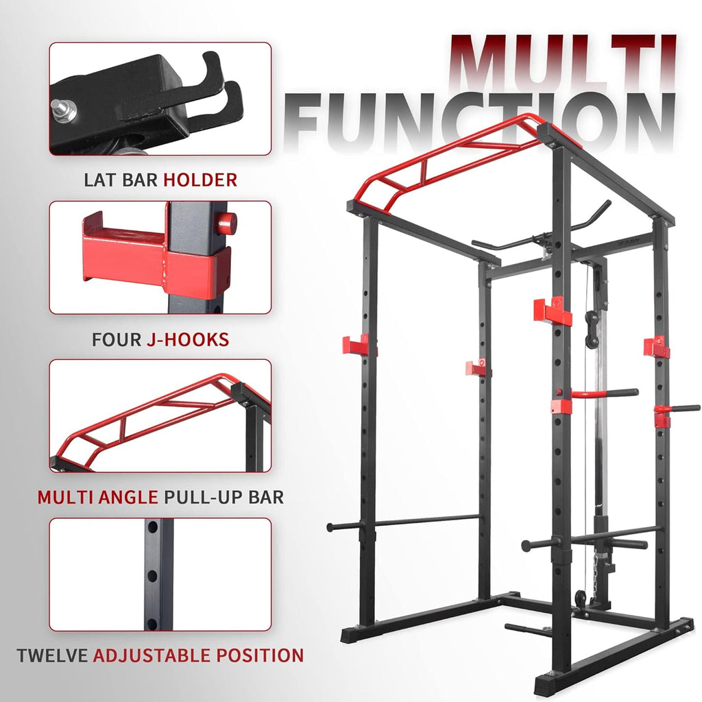Multi-Function Power Cage with Adjustable Cable Pulley System | Heavy-Duty Steel Rack for Full-Body Strength Training | Ideal for Home Gyms