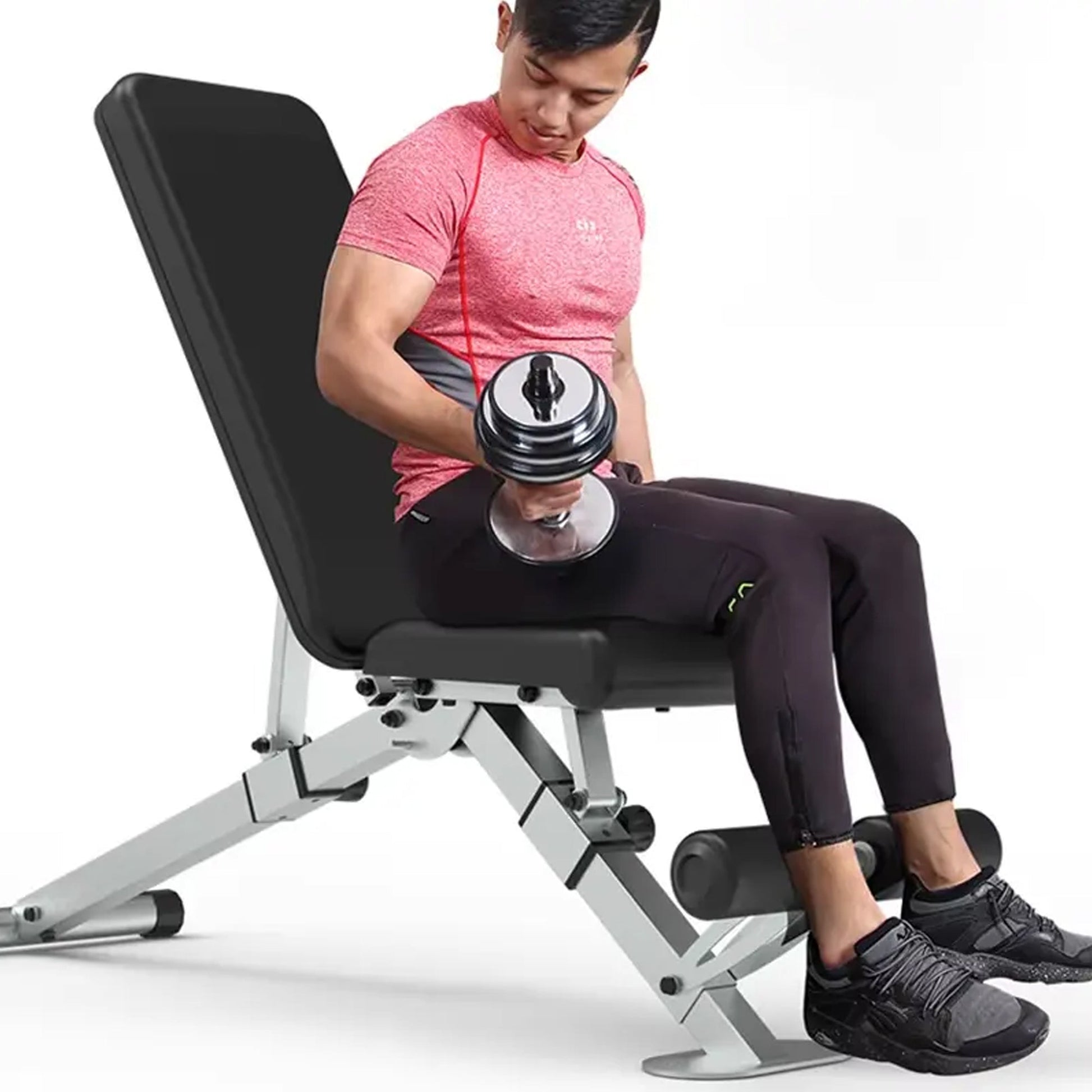 Full Body Strength Training Bench – Adjustable Angles, Dip Station & Rack, Heavy Duty Steel Frame, Compact Fit for Home Gym Workouts