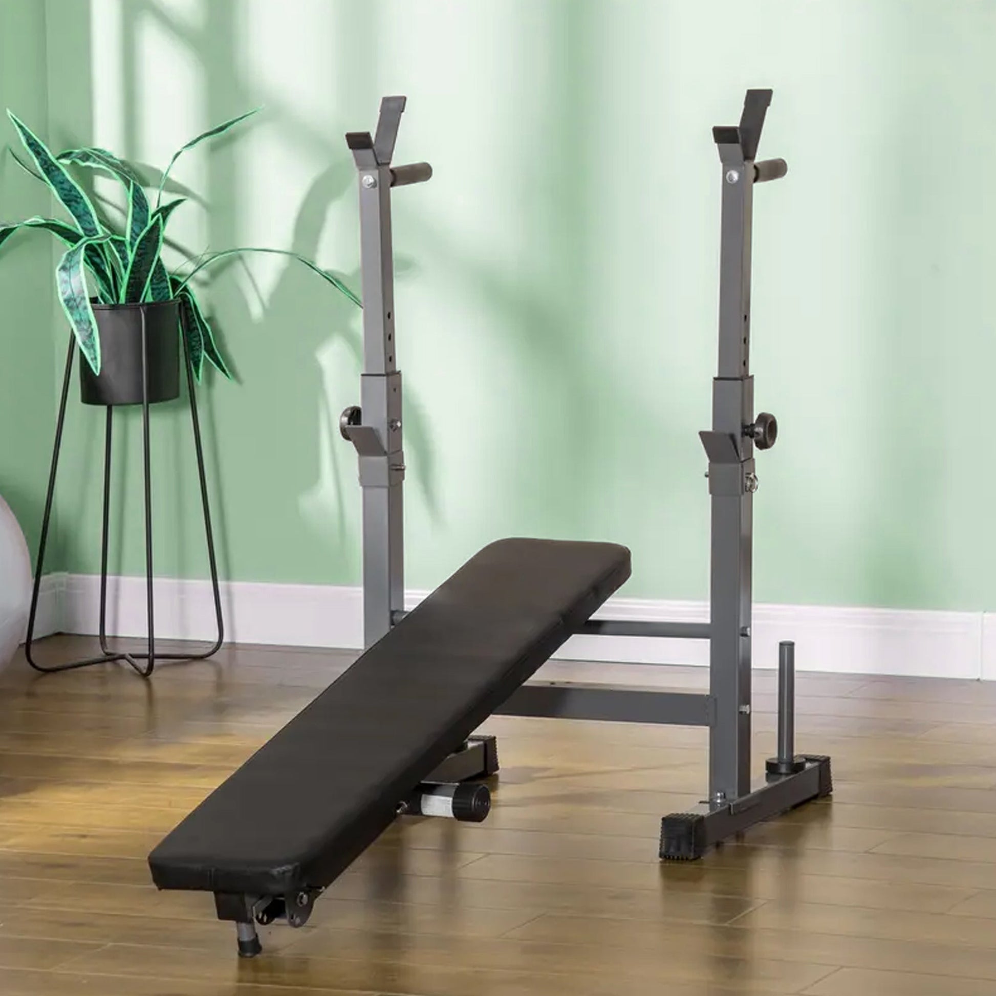 Foldable Adjustable Weight Bench with Barbell Rack & Dip Station – Heavy Duty Steel Frame for Full-Body Strength in Home Gym Spaces
