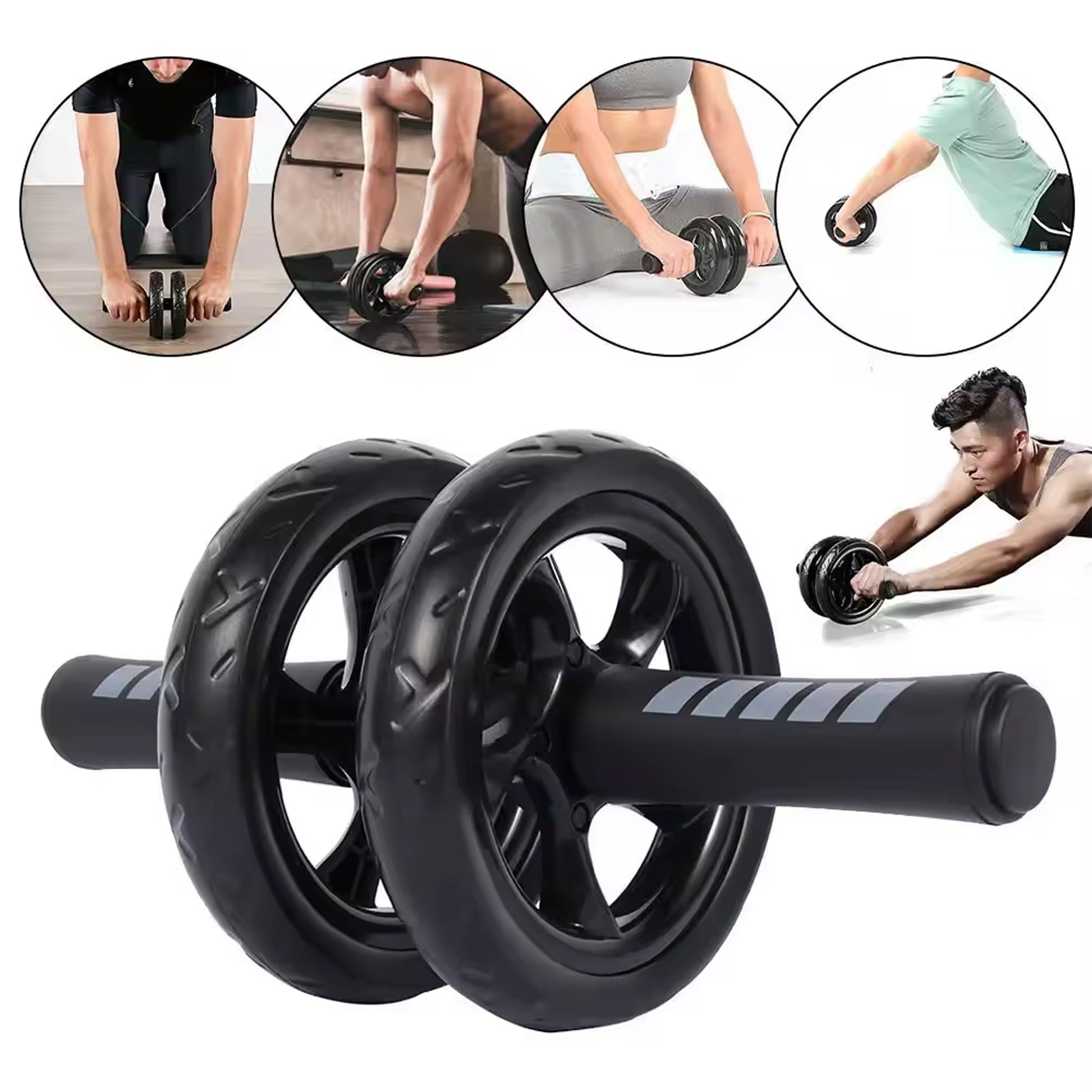 Double‑Wheel Ab Roller & Extra‑Thick Knee Pad – Ergonomic Core Strength Training Wheel, Non‑Slip Grip for Home Gym