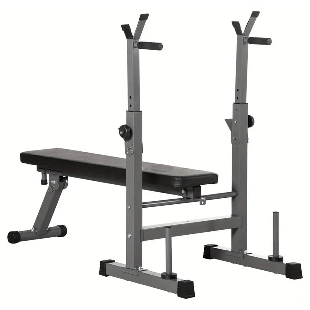 Foldable Adjustable Weight Bench with Barbell Rack & Dip Station – Heavy Duty Steel Frame for Full-Body Strength in Home Gym Spaces