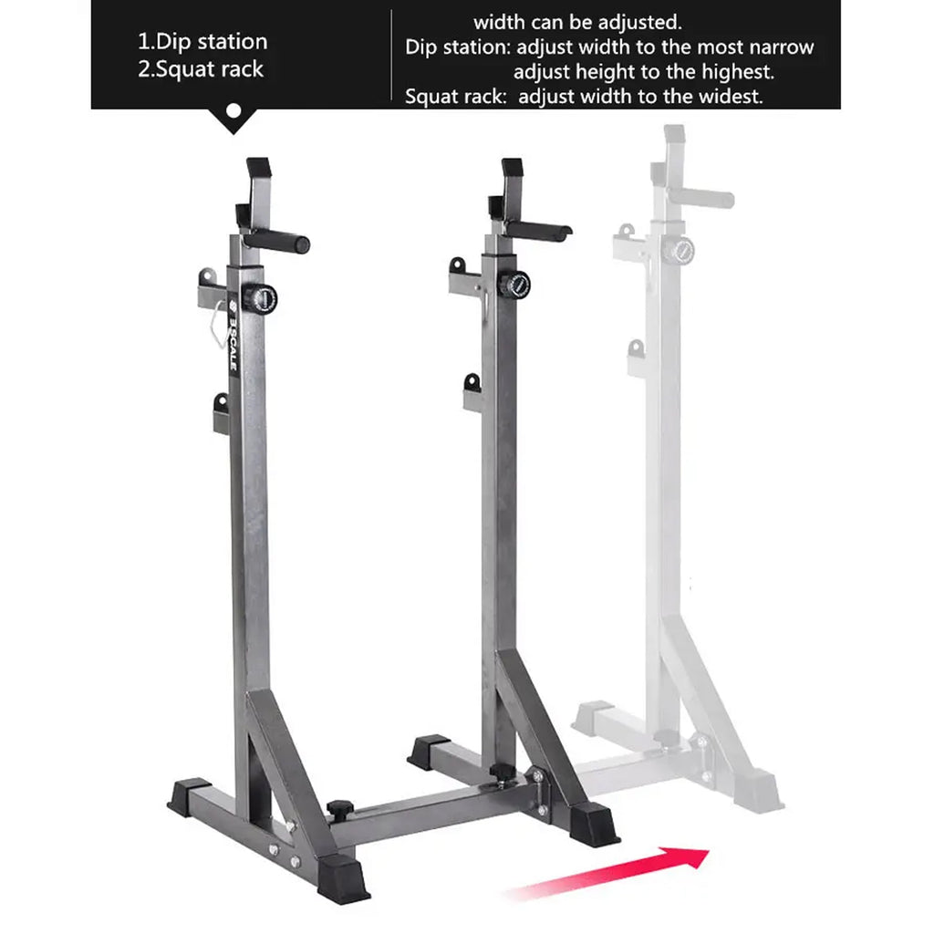 Heavy‑Duty Adjustable Half Squat Rack with Dip Station & Spotters, Reinforced Steel, 200 kg Capacity – Perfect for Home Gym Strength Training & Compact Spaces