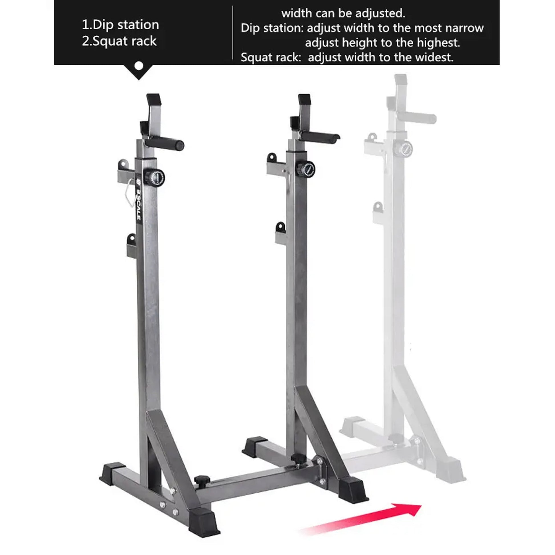 Heavy‑Duty Adjustable Half Squat Rack with Dip Station & Spotters, Reinforced Steel, 200 kg Capacity – Perfect for Home Gym Strength Training & Compact Spaces