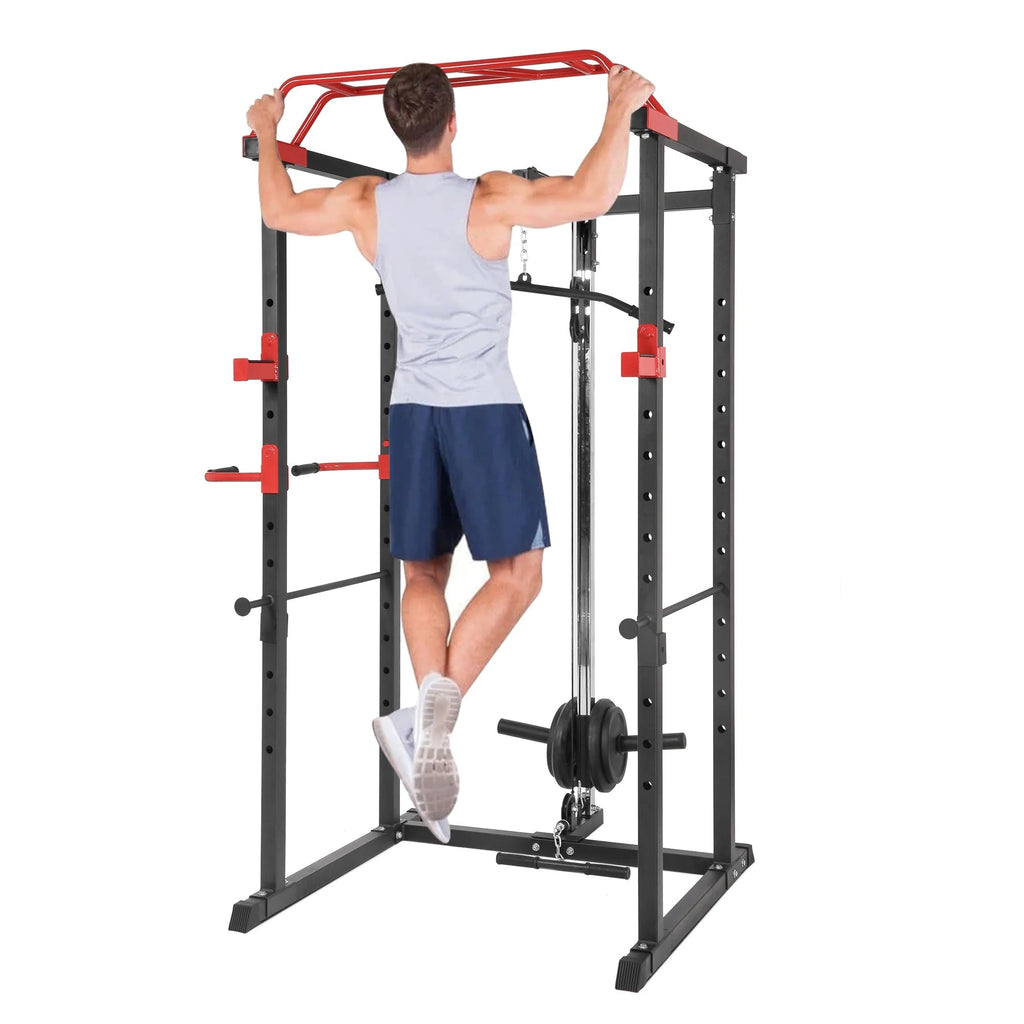 Multi-Function Power Cage with Adjustable Cable Pulley System | Heavy-Duty Steel Rack for Full-Body Strength Training | Ideal for Home Gyms