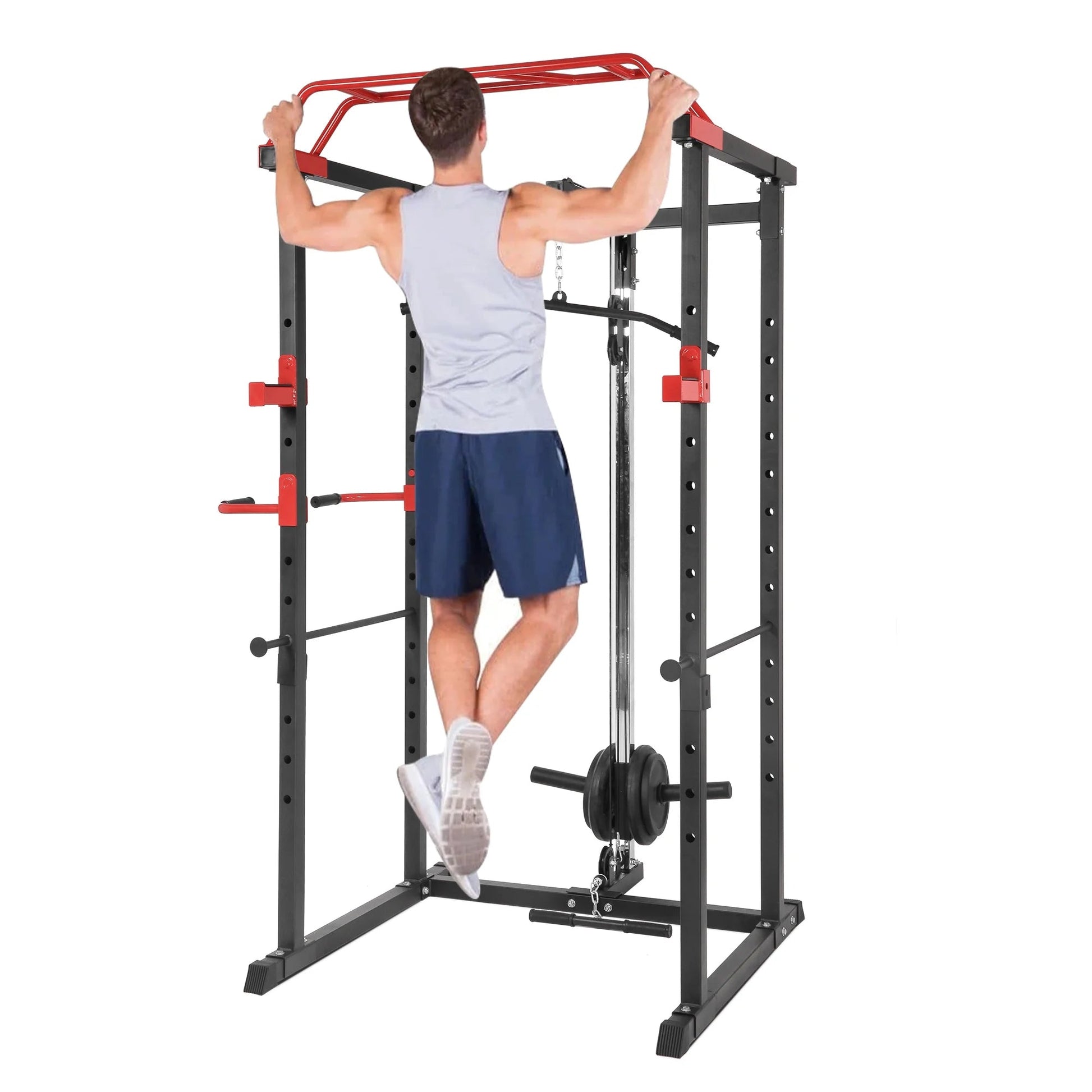 Multi-Function Power Cage with Adjustable Cable Pulley System | Heavy-Duty Steel Rack for Full-Body Strength Training | Ideal for Home Gyms