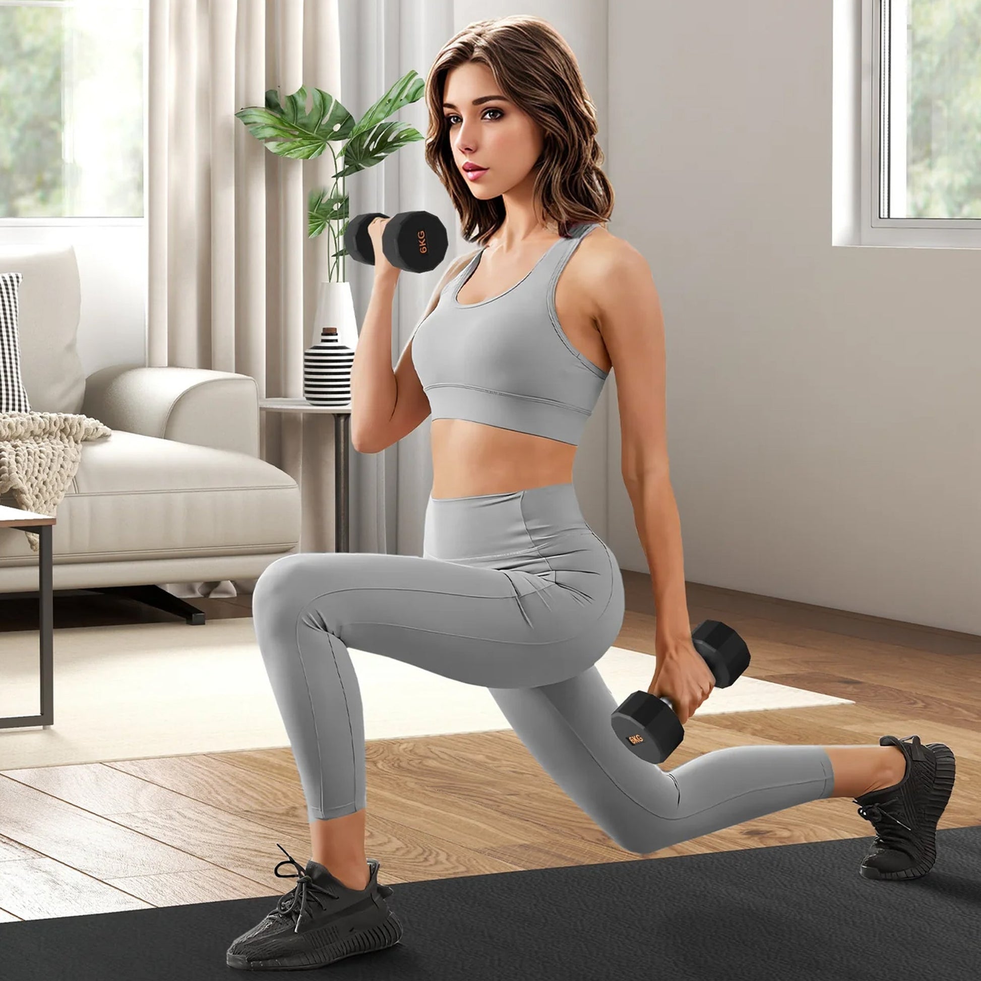 Hex Dumbbells with Rubber Coating, Anti-Roll Design, Knurled Grip for Strength Training – Space-Saving Free Weights for Home Gym and Studio Use