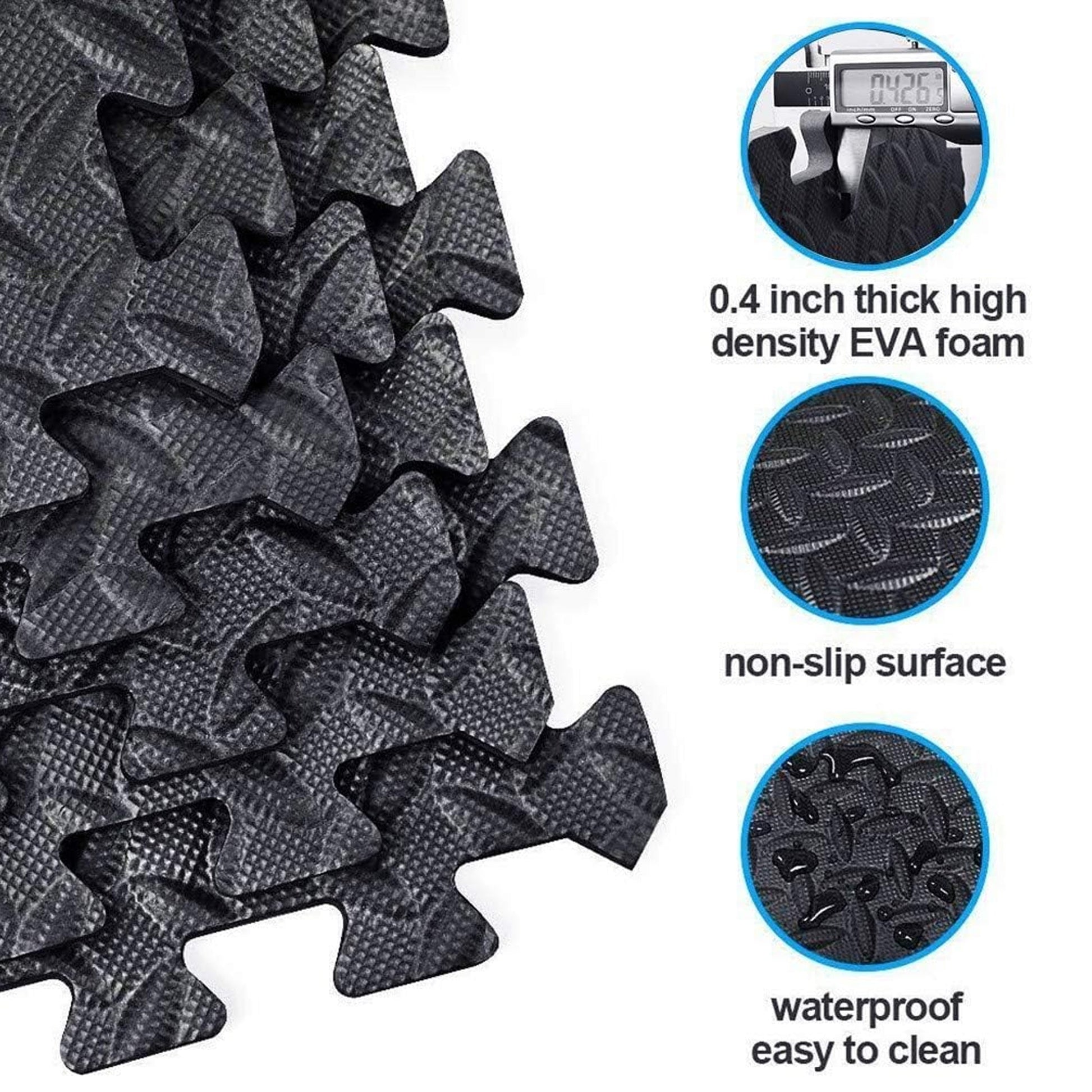 10 mm EVA Puzzle Interlocking Foam Tiles – Durable Non‑Slip Gym Flooring Mat, Black Modular Home Fitness Surface
