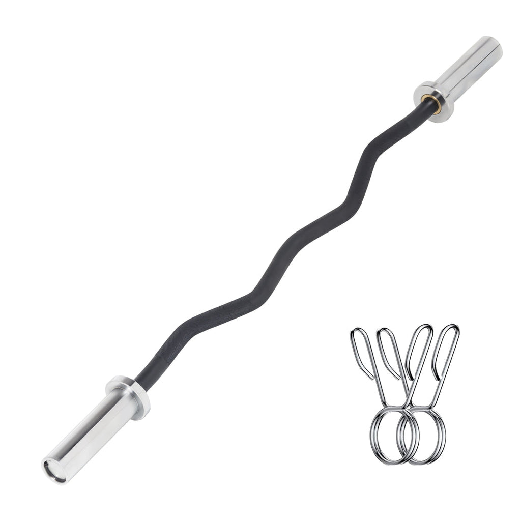 47″ Olympic EZ Curl Bar – Chrome-Finished Barbell with Spring Collars for Arm, Back & Strength Training – Fits 2″ Plates – Home Gym Essential