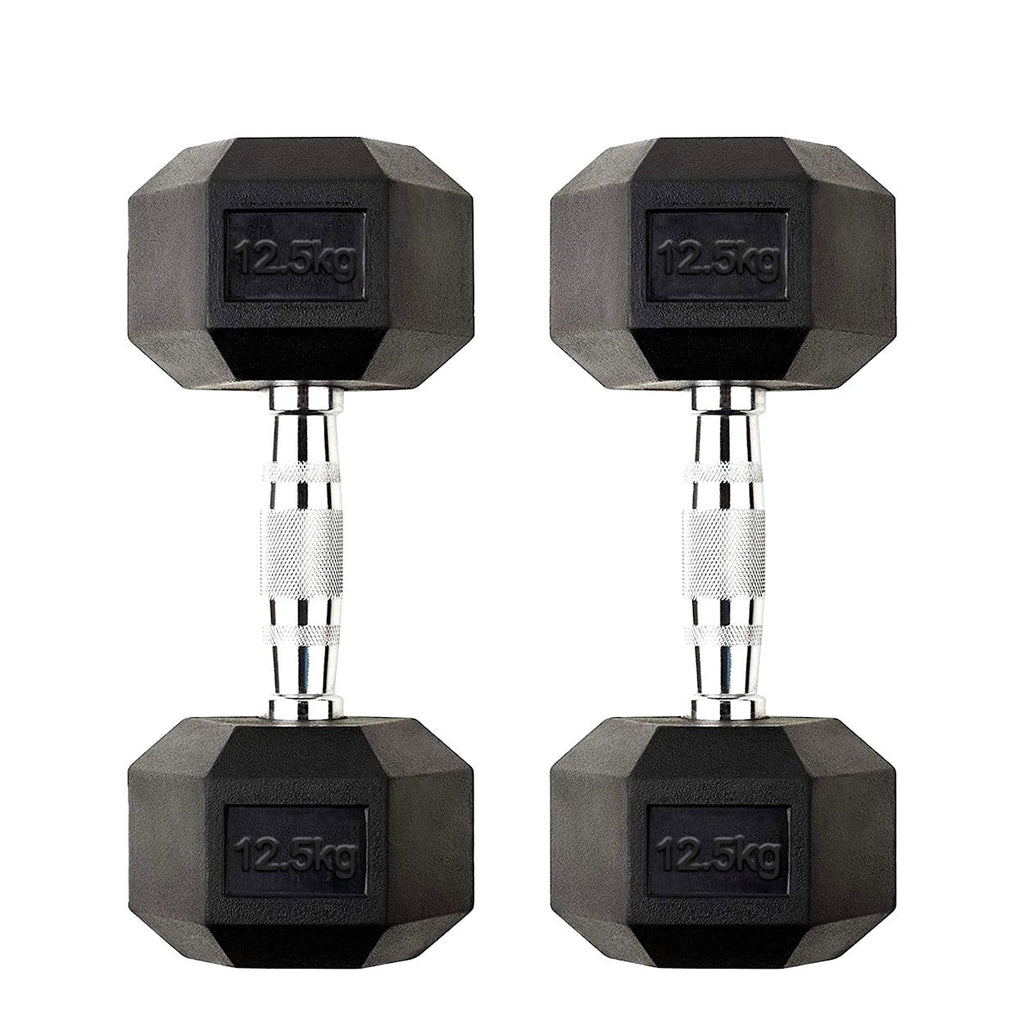 Hex Dumbbells Pairs & Sets (2.5kg–60kg) – Rubber-Coated, Anti-Roll, Knurled Steel Grip – Strength Training Weights for Home Gym or Studio