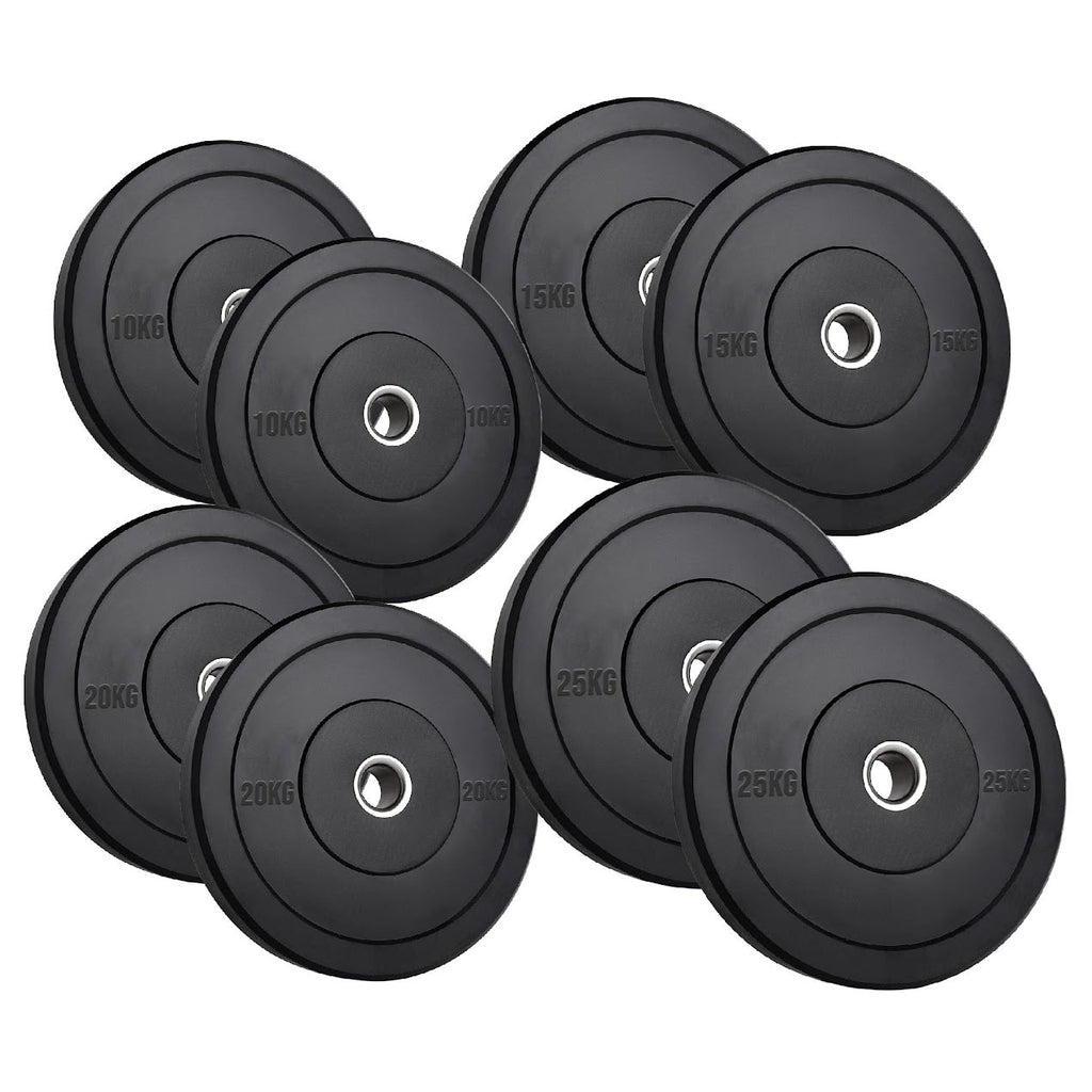 Heavy Duty Olympic Bumper Plates - Rubber Coated Weight Discs - Optional Barbells & Clips - Strength Training in Home Gyms or Garage Setups