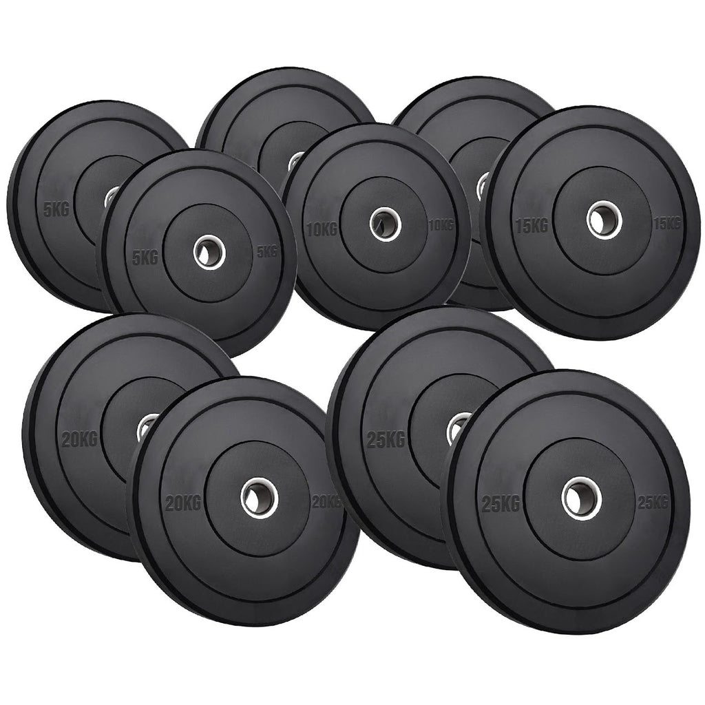 Heavy Duty Olympic Bumper Plates - Rubber Coated Weight Discs - Optional Barbells & Clips - Strength Training in Home Gyms or Garage Setups