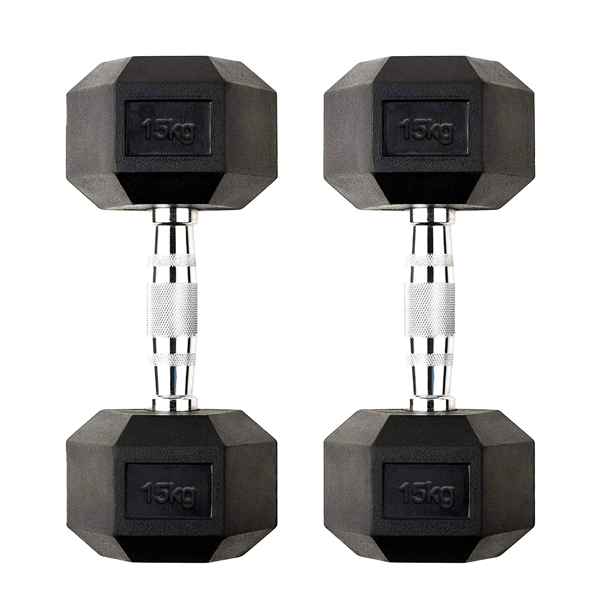 Hex Dumbbell Pair 15kg – Solid Cast Iron with Rubber Coating & Anti-Roll Design – 2 x 15kg Dumbbells for Strength Training, Home Gym & PT Studio Workouts
