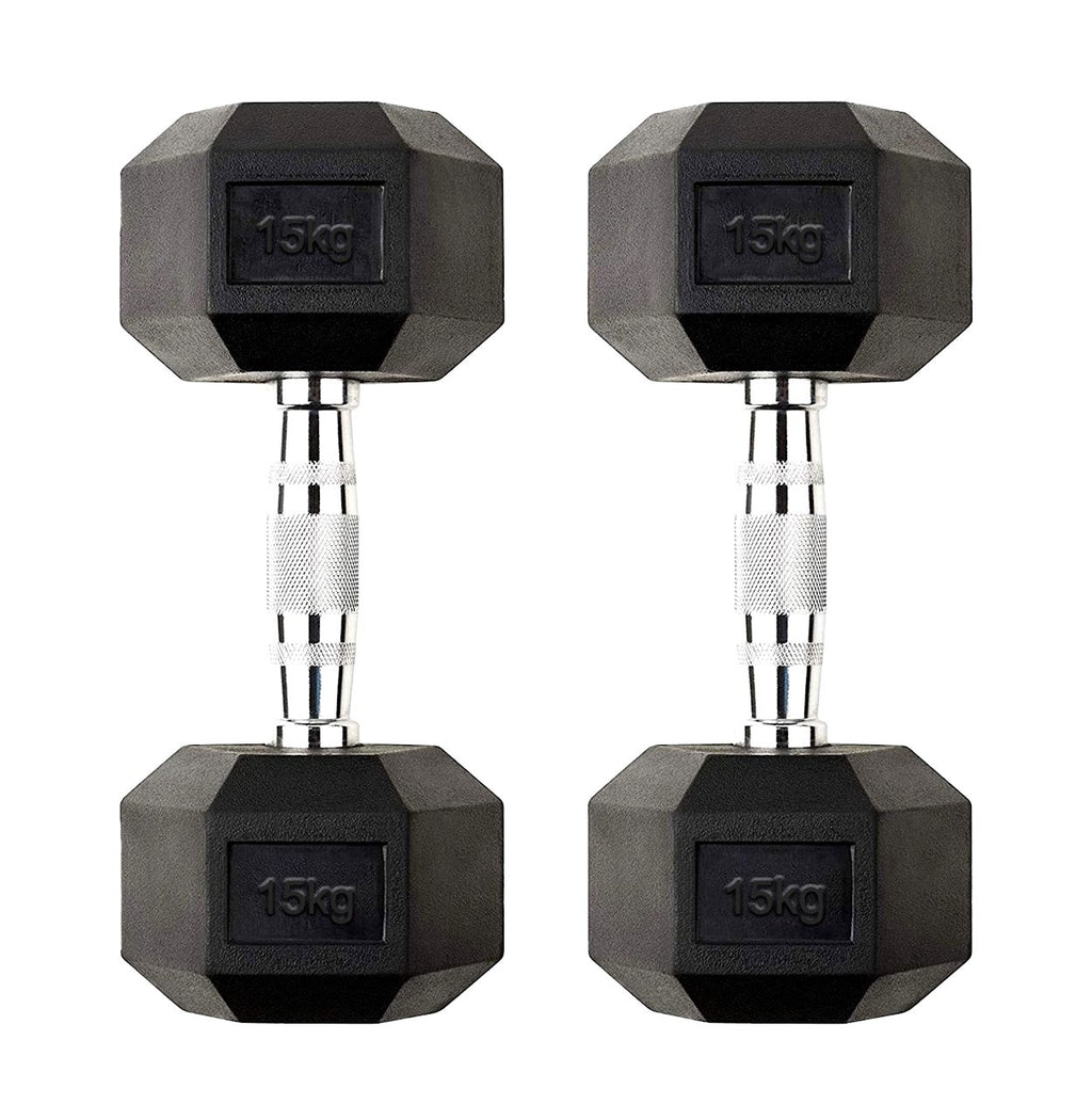 Hex Dumbbells Pairs & Sets (2.5kg–60kg) – Rubber-Coated, Anti-Roll, Knurled Steel Grip – Strength Training Weights for Home Gym or Studio