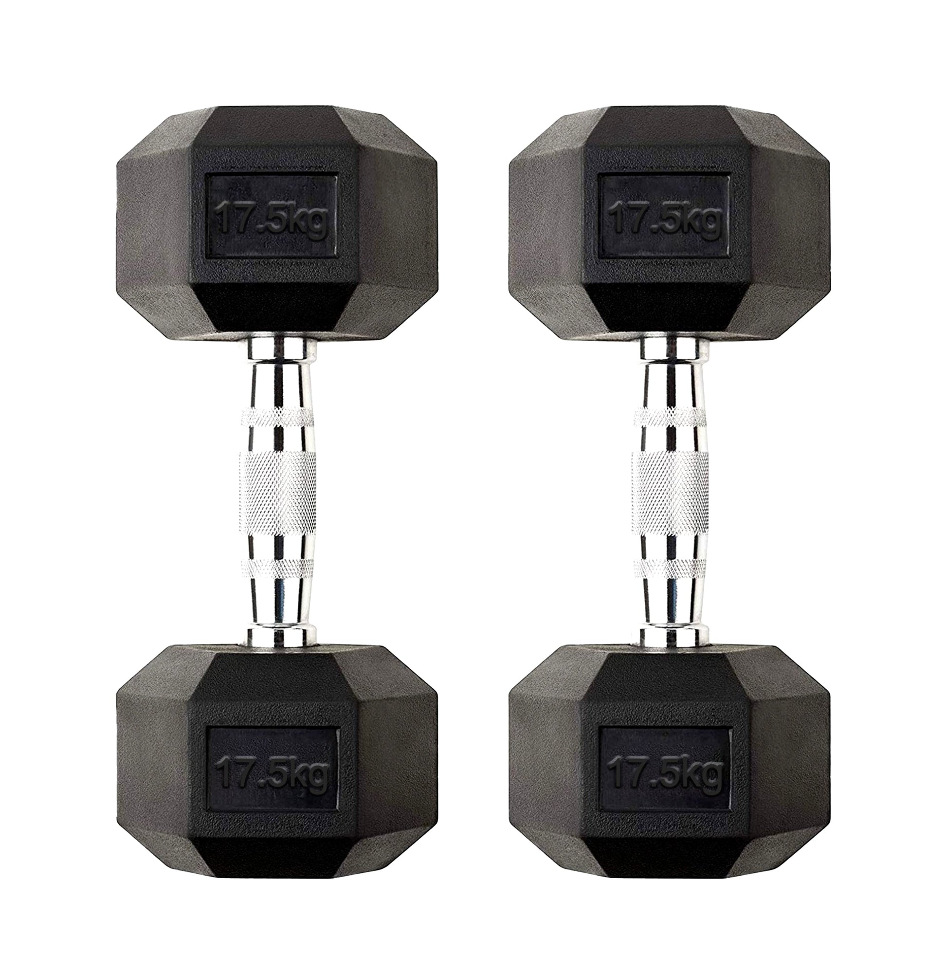 Hex Dumbbells – Rubber-Coated Anti-Roll Weights with Textured Steel Grip – 2 x 17.5kg Cast Iron Dumbbells for Home Gym Strength & Muscle Training