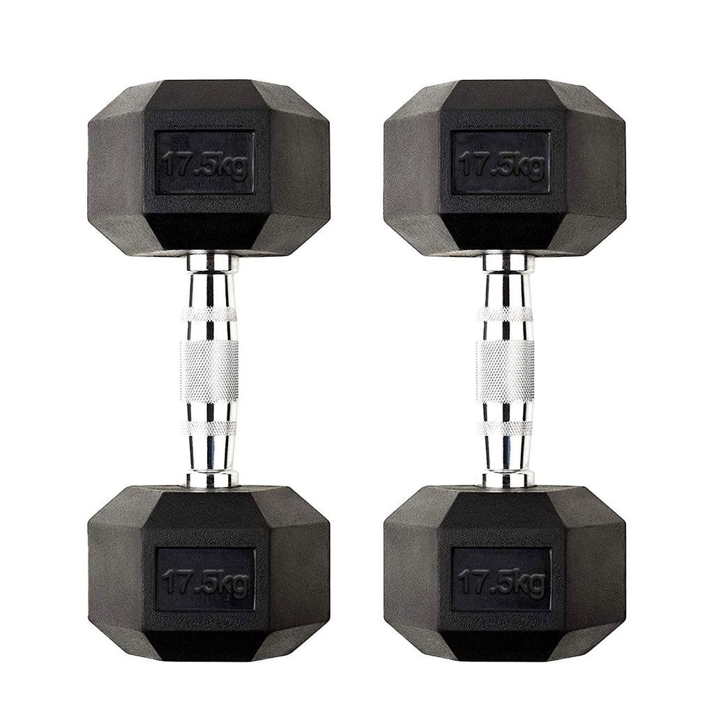 Hex Dumbbells Pairs & Sets (2.5kg–60kg) – Rubber-Coated, Anti-Roll, Knurled Steel Grip – Strength Training Weights for Home Gym or Studio