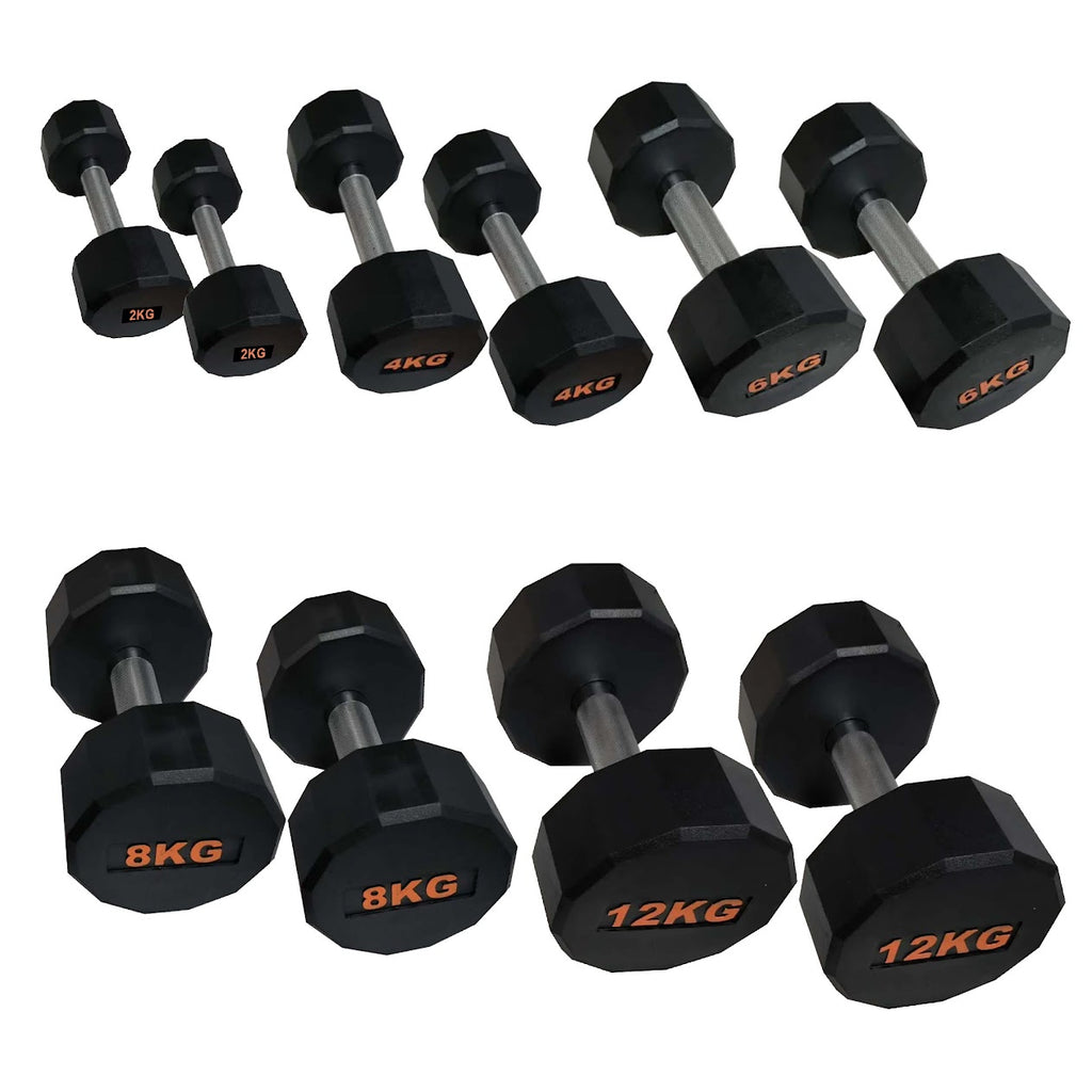 Hex Dumbbells with Rubber Coating, Anti-Roll Design, Knurled Grip for Strength Training – Space-Saving Free Weights for Home Gym and Studio Use