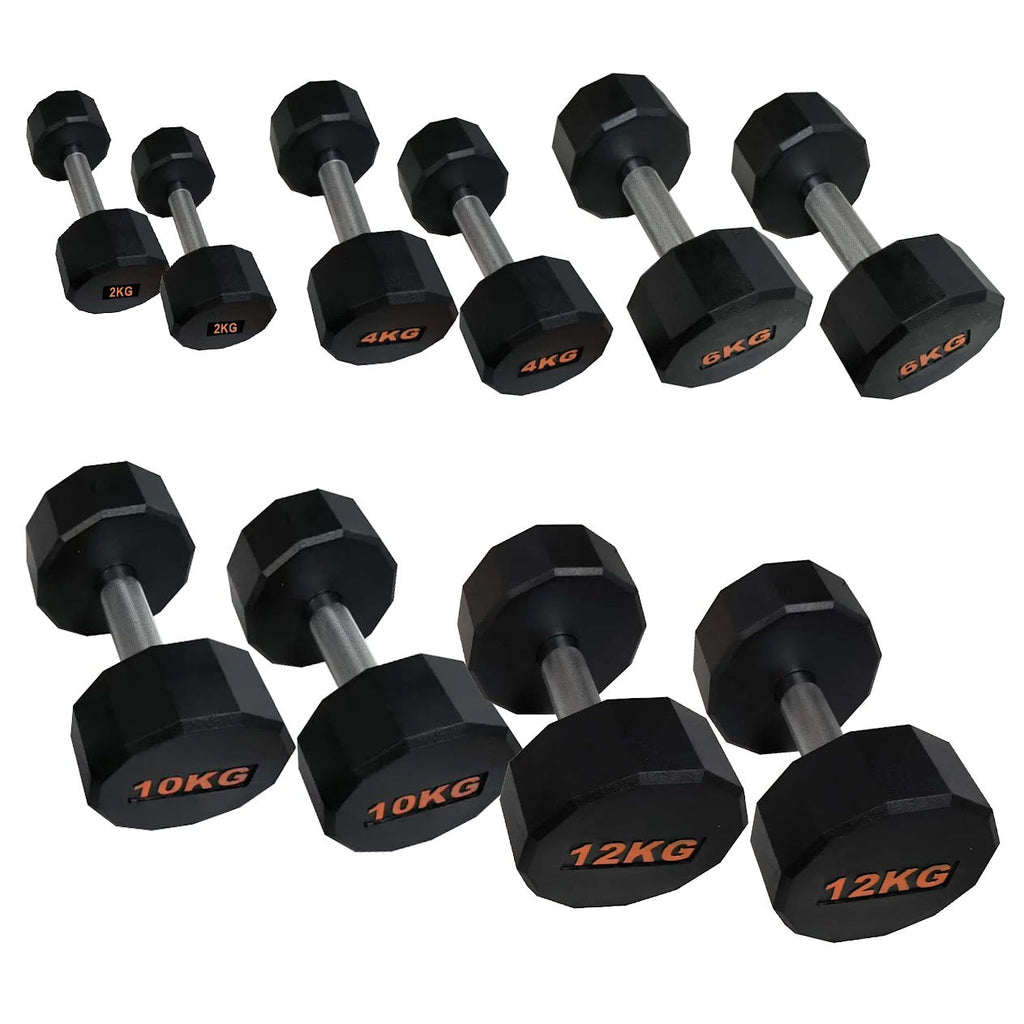 Hex Dumbbells with Rubber Coating, Anti-Roll Design, Knurled Grip for Strength Training – Space-Saving Free Weights for Home Gym and Studio Use