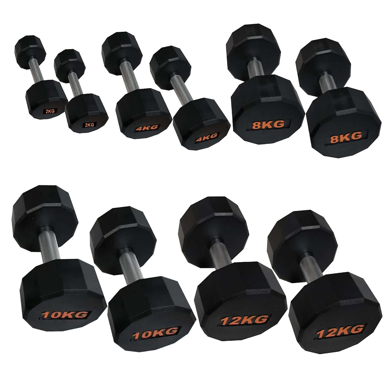 Hex Dumbbells with Rubber Coating, Anti-Roll Design, Knurled Grip for Strength Training – Space-Saving Free Weights for Home Gym and Studio Use