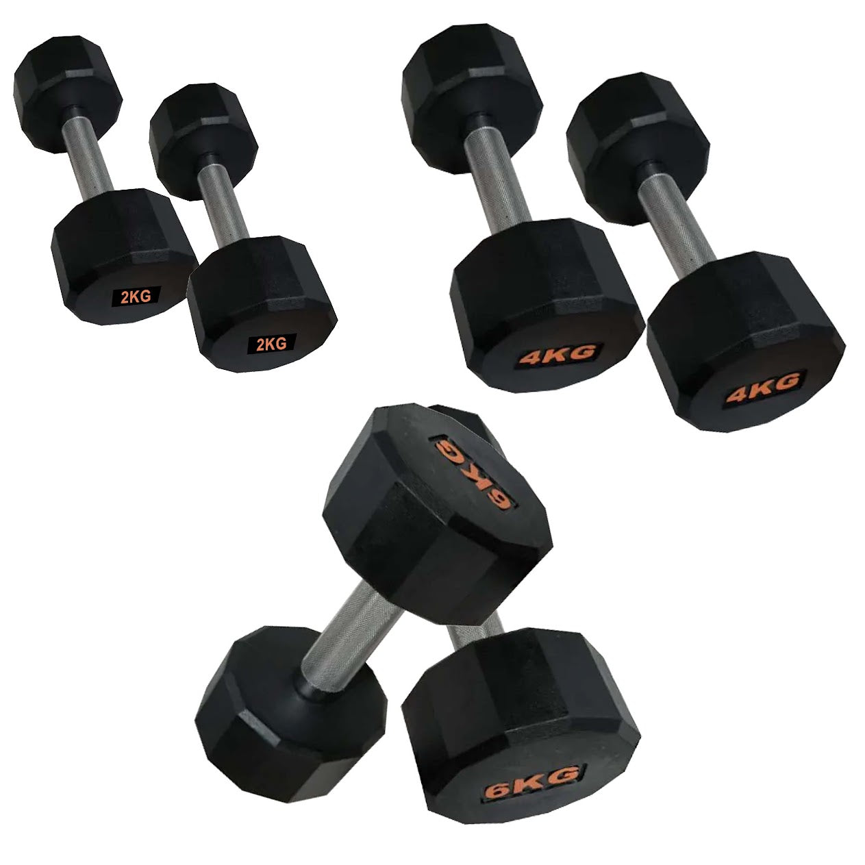Hex Dumbbells with Rubber Coating, Anti-Roll Design, Knurled Grip for Strength Training – Space-Saving Free Weights for Home Gym and Studio Use