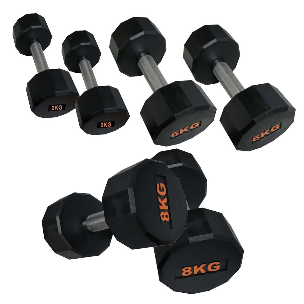 Hex Dumbbells with Rubber Coating, Anti-Roll Design, Knurled Grip for Strength Training – Space-Saving Free Weights for Home Gym and Studio Use