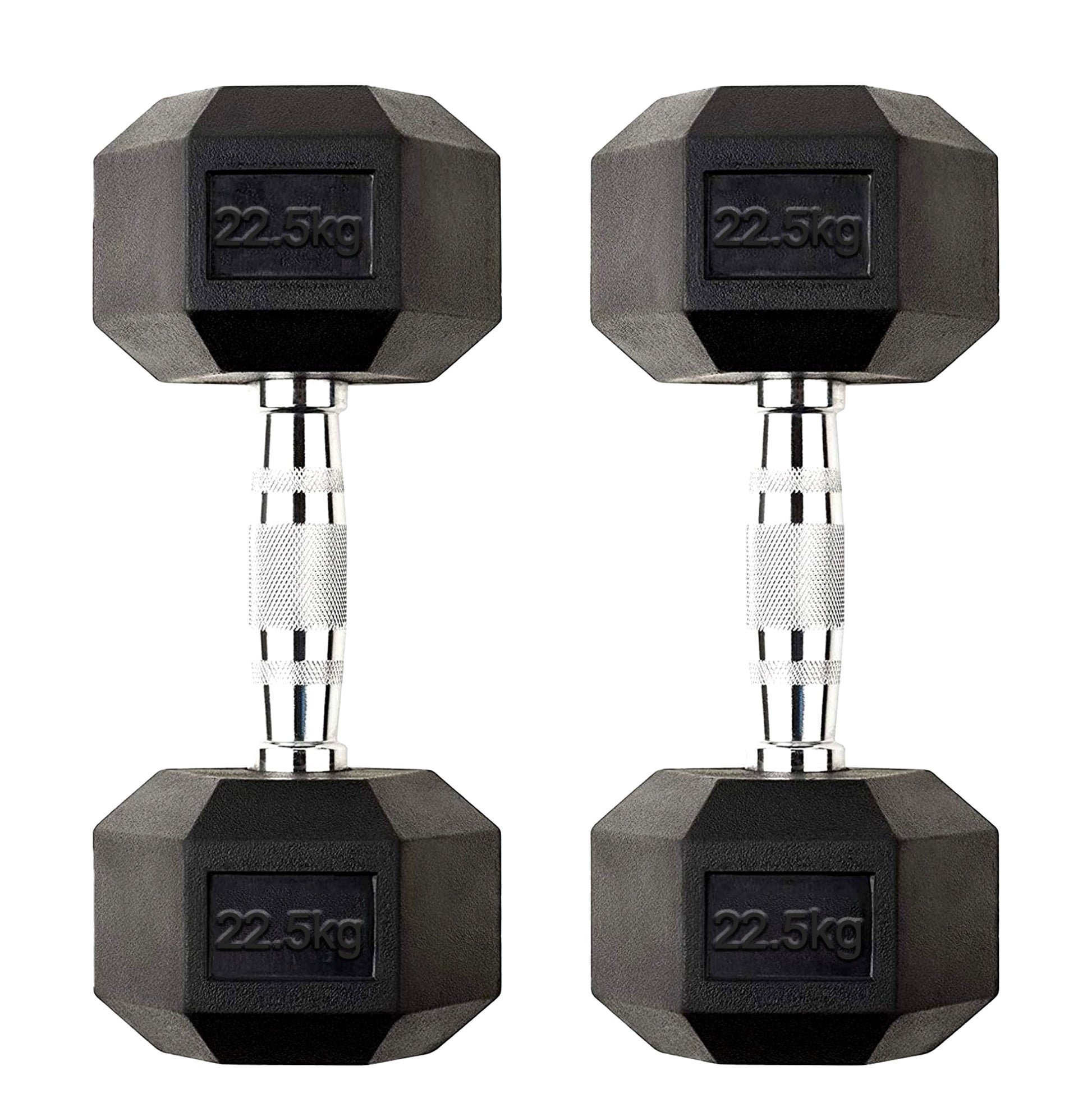 Heavy Duty 22.5kg Hex Dumbbell Set – Rubber-Coated Cast Iron Weights with Anti-Roll Hex Heads & Secure Chrome Handles for Home Gym Strength Training