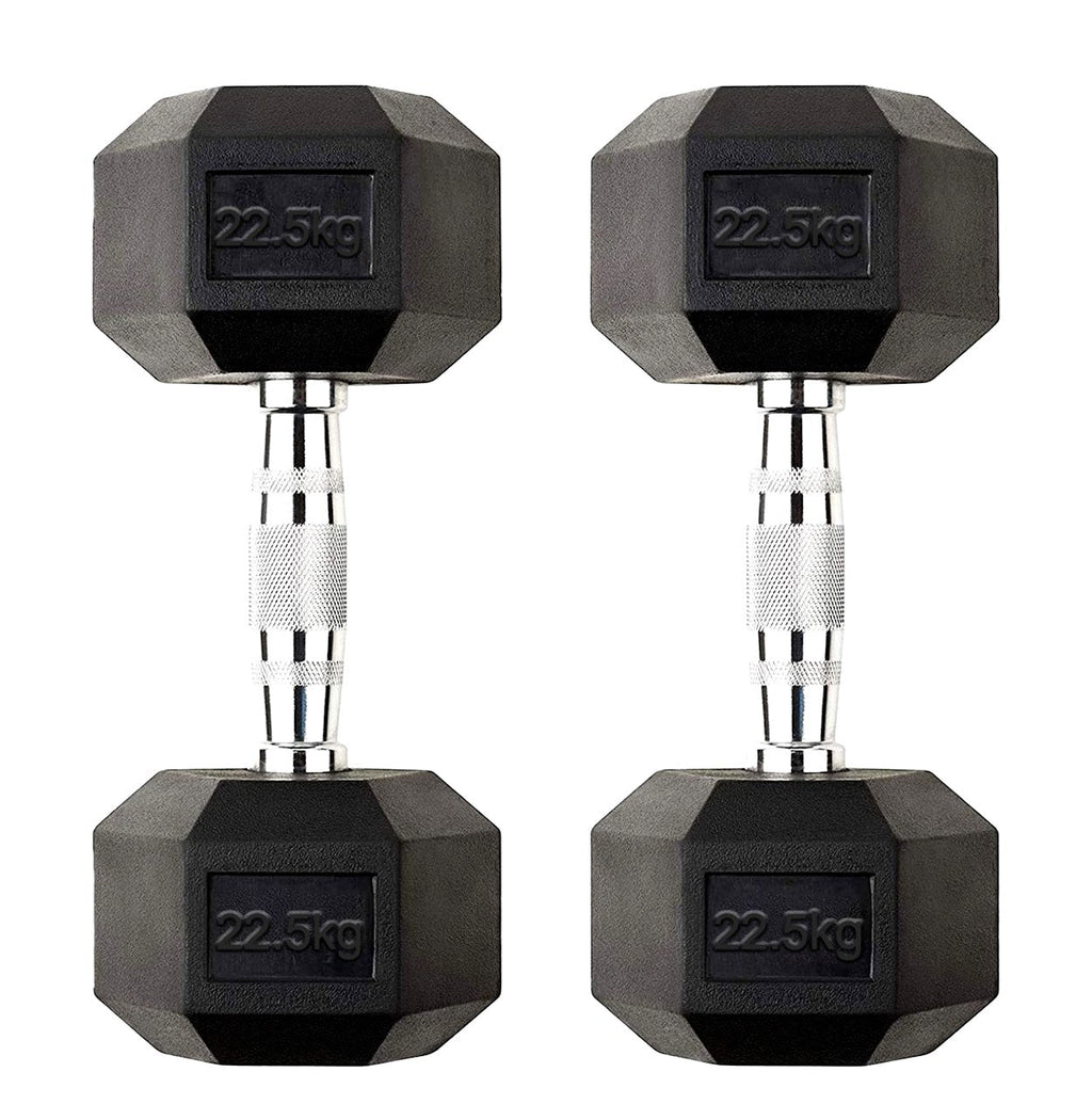 Hex Dumbbells Pairs & Sets (2.5kg–60kg) – Rubber-Coated, Anti-Roll, Knurled Steel Grip – Strength Training Weights for Home Gym or Studio