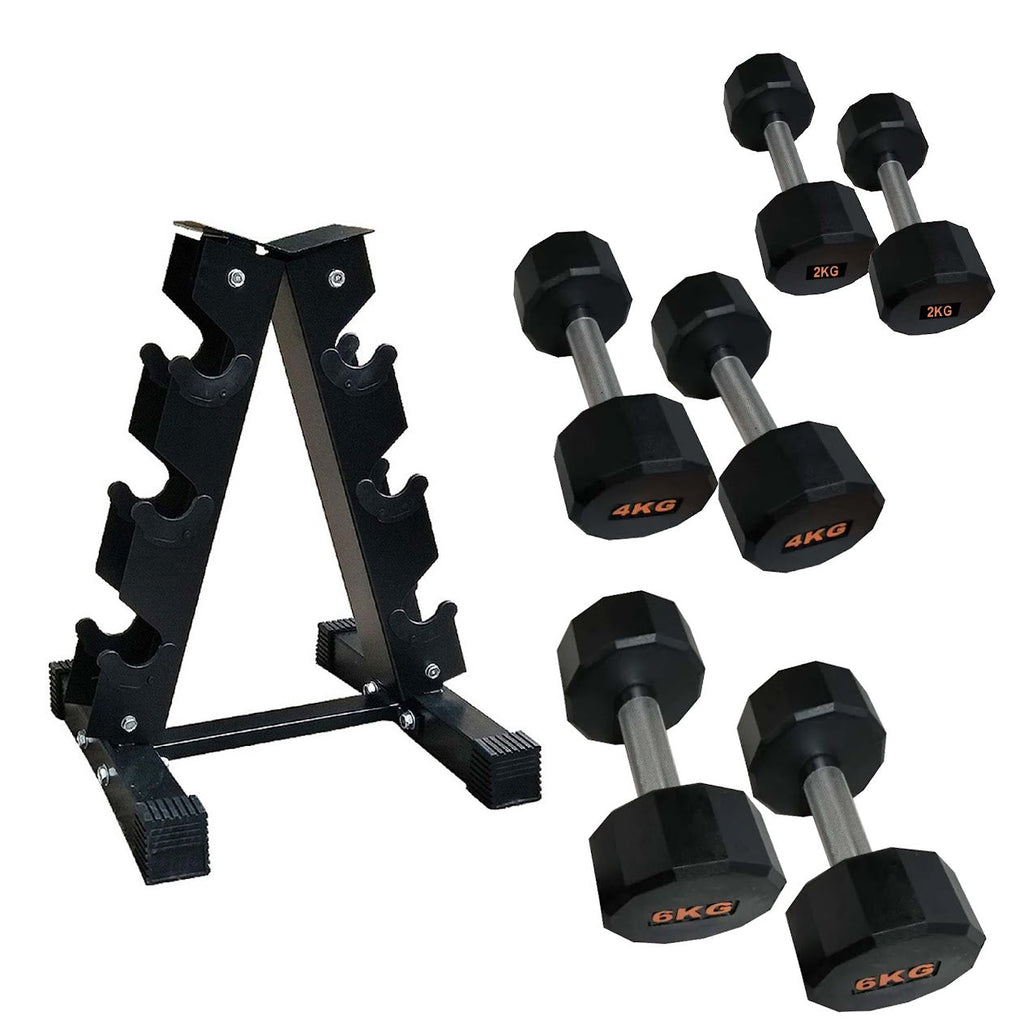 Hex Dumbbells with Rubber Coating, Anti-Roll Design, Knurled Grip for Strength Training – Space-Saving Free Weights for Home Gym and Studio Use
