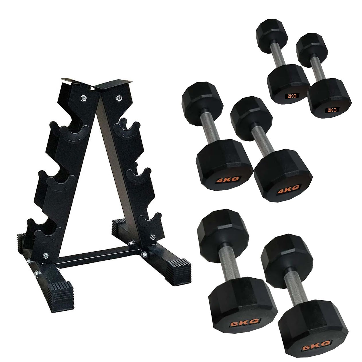 Hex Dumbbells with Rubber Coating, Anti-Roll Design, Knurled Grip for Strength Training – Space-Saving Free Weights for Home Gym and Studio Use