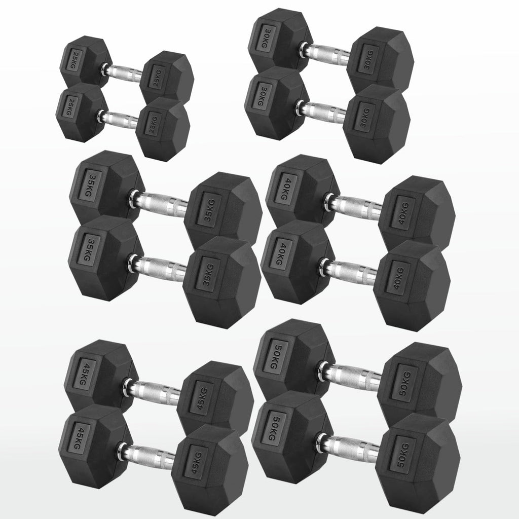 Hex Dumbbells Pairs & Sets (2.5kg–60kg) – Rubber-Coated, Anti-Roll, Knurled Steel Grip – Strength Training Weights for Home Gym or Studio